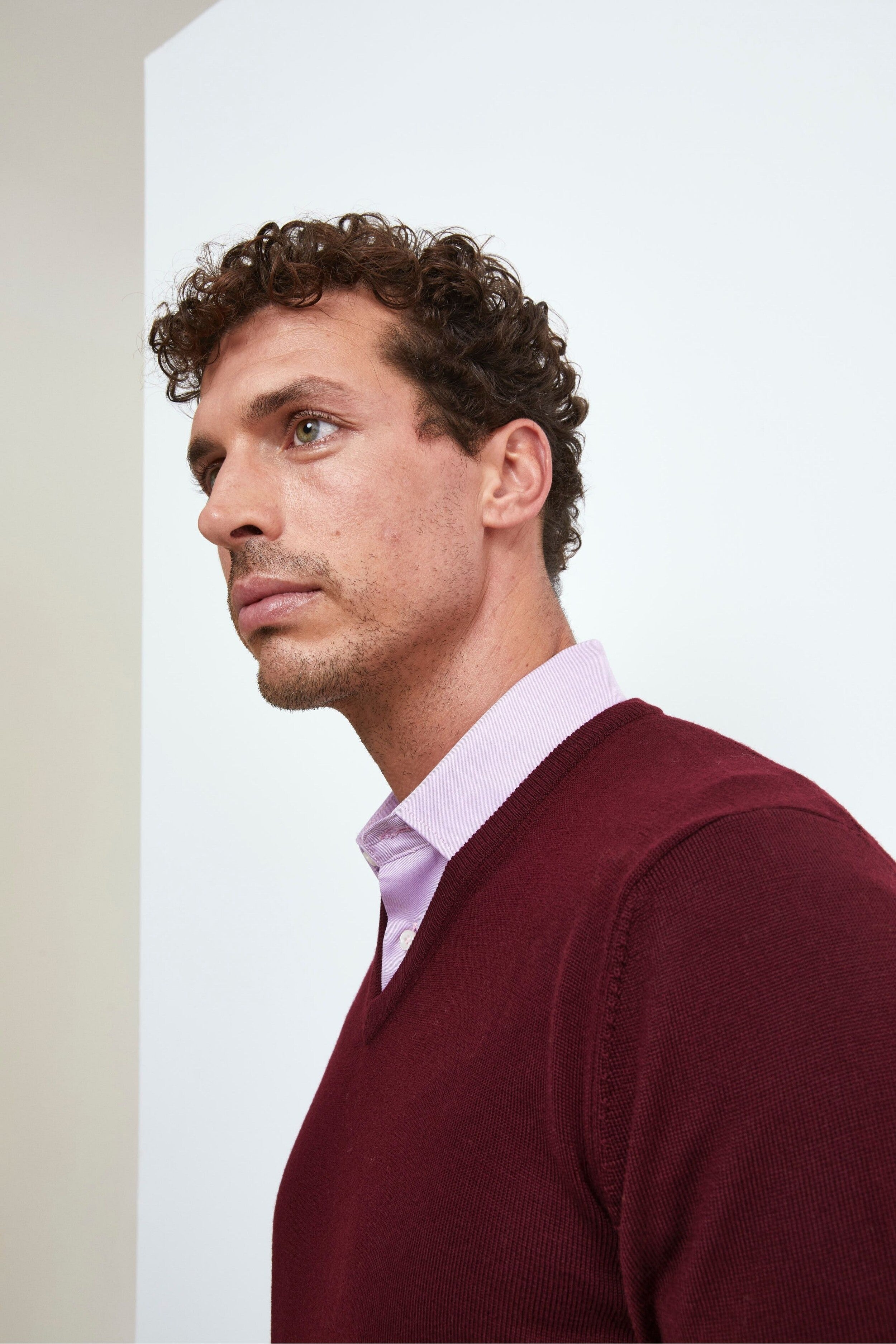 V-Neck Merino Wool Sweater - Burgundy