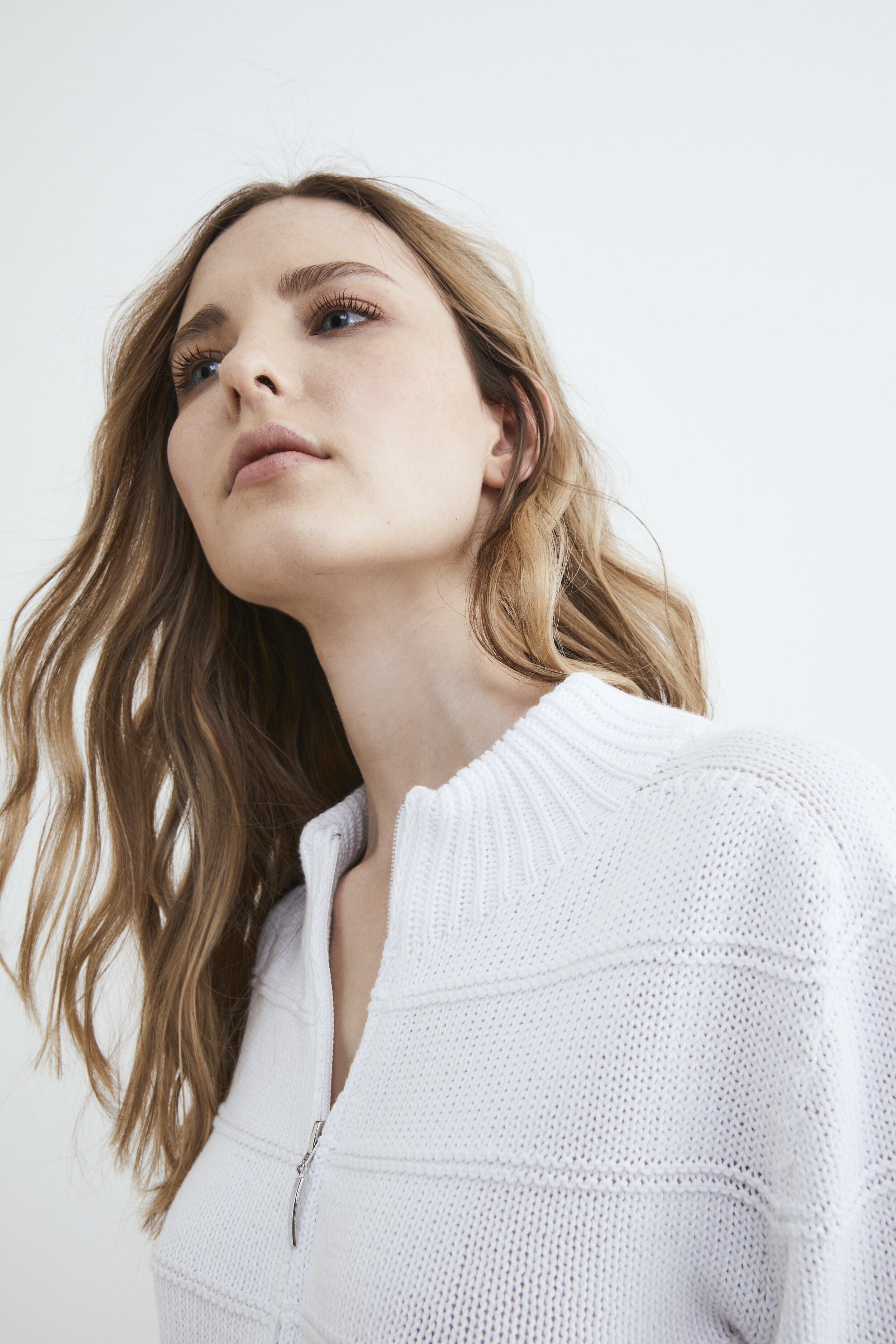 Cardigan zippé pour femmes - BLANC