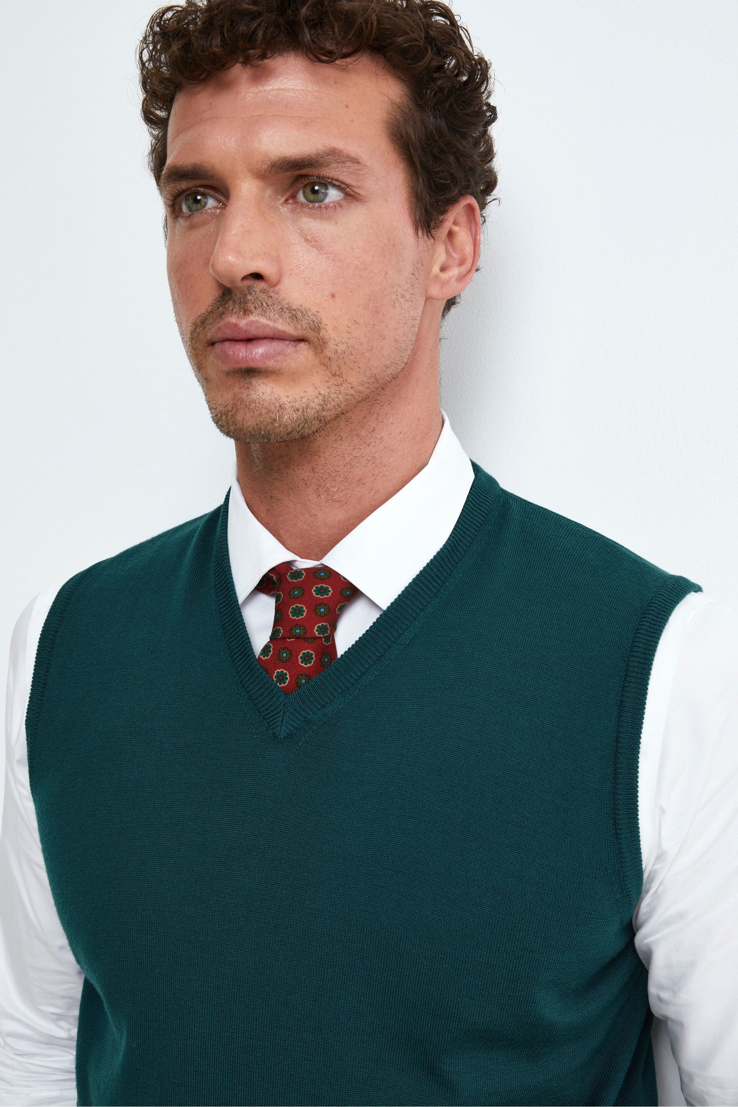 V-Neck Merino Wool Vest - Dark green