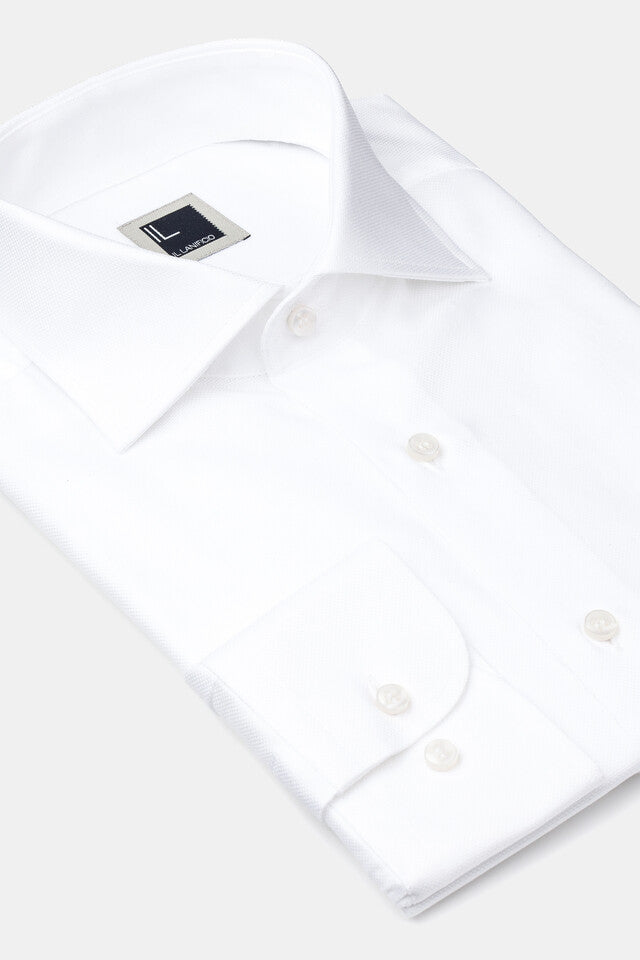 Chemise à col français en nid d’abeille - BLANC