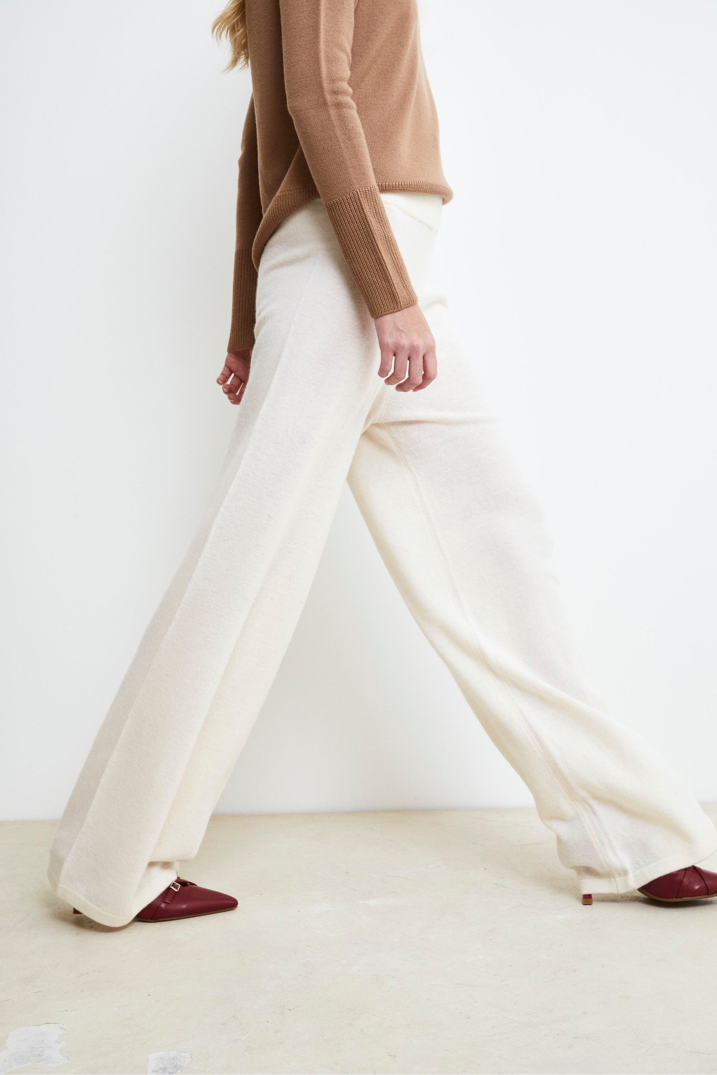 Pantalon en laine et cachemire - Blanc crème