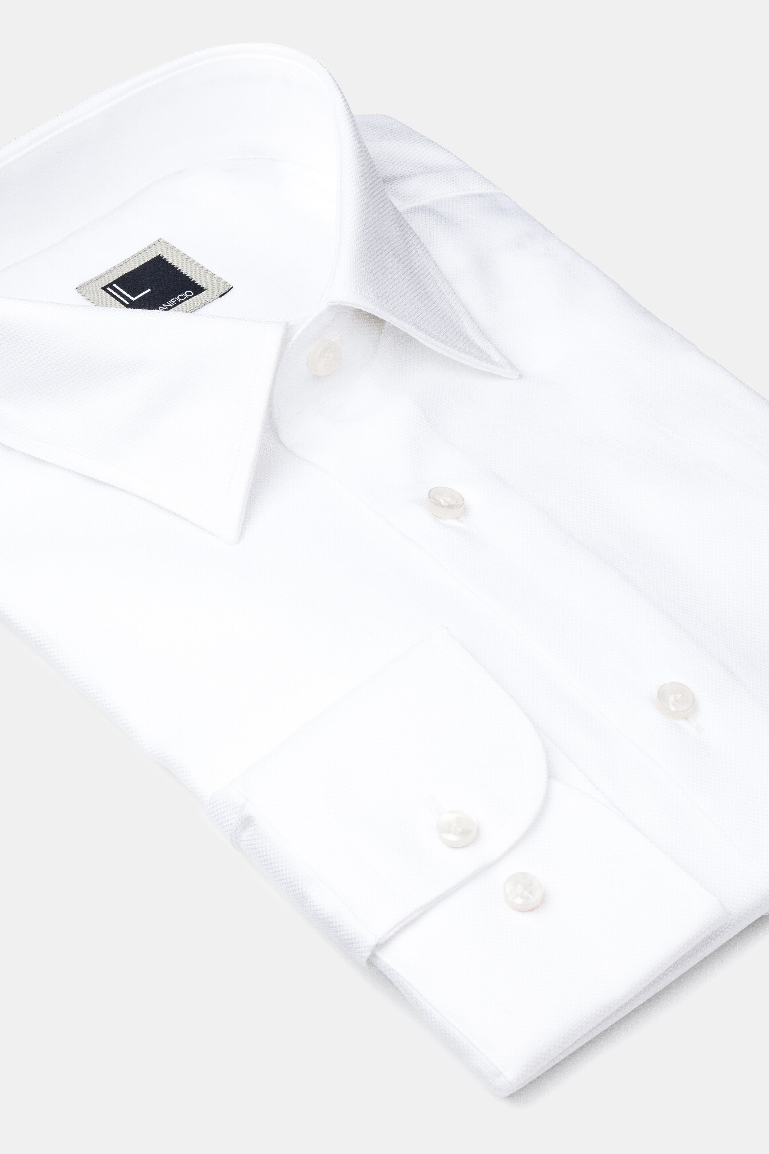 Chemise classique à col nid d’abeille - BLANC