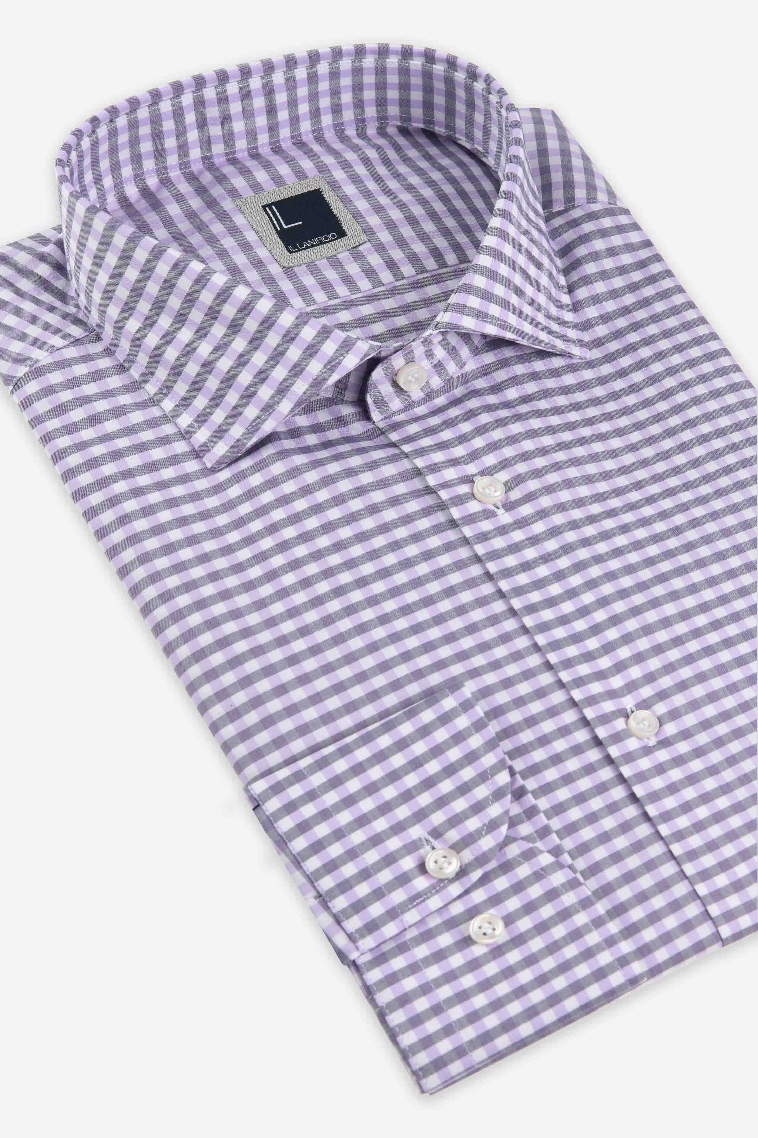 Slim micro-patterned shirt - CHECKED WISTERIA