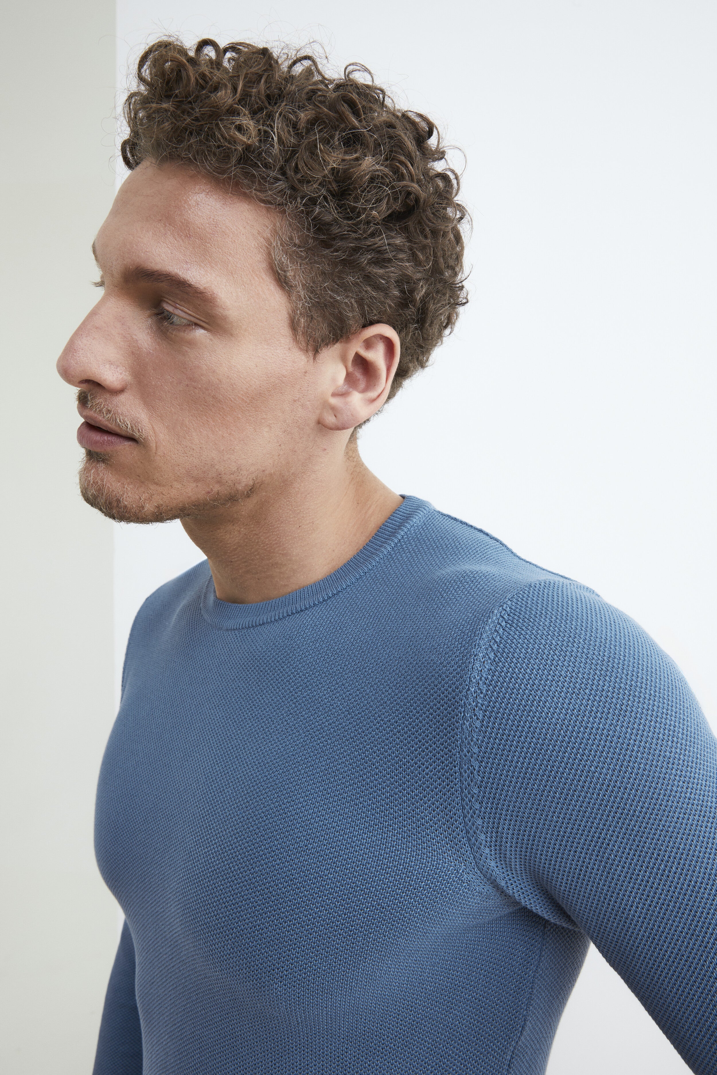 Cotton crew-neck pullover - DENIM