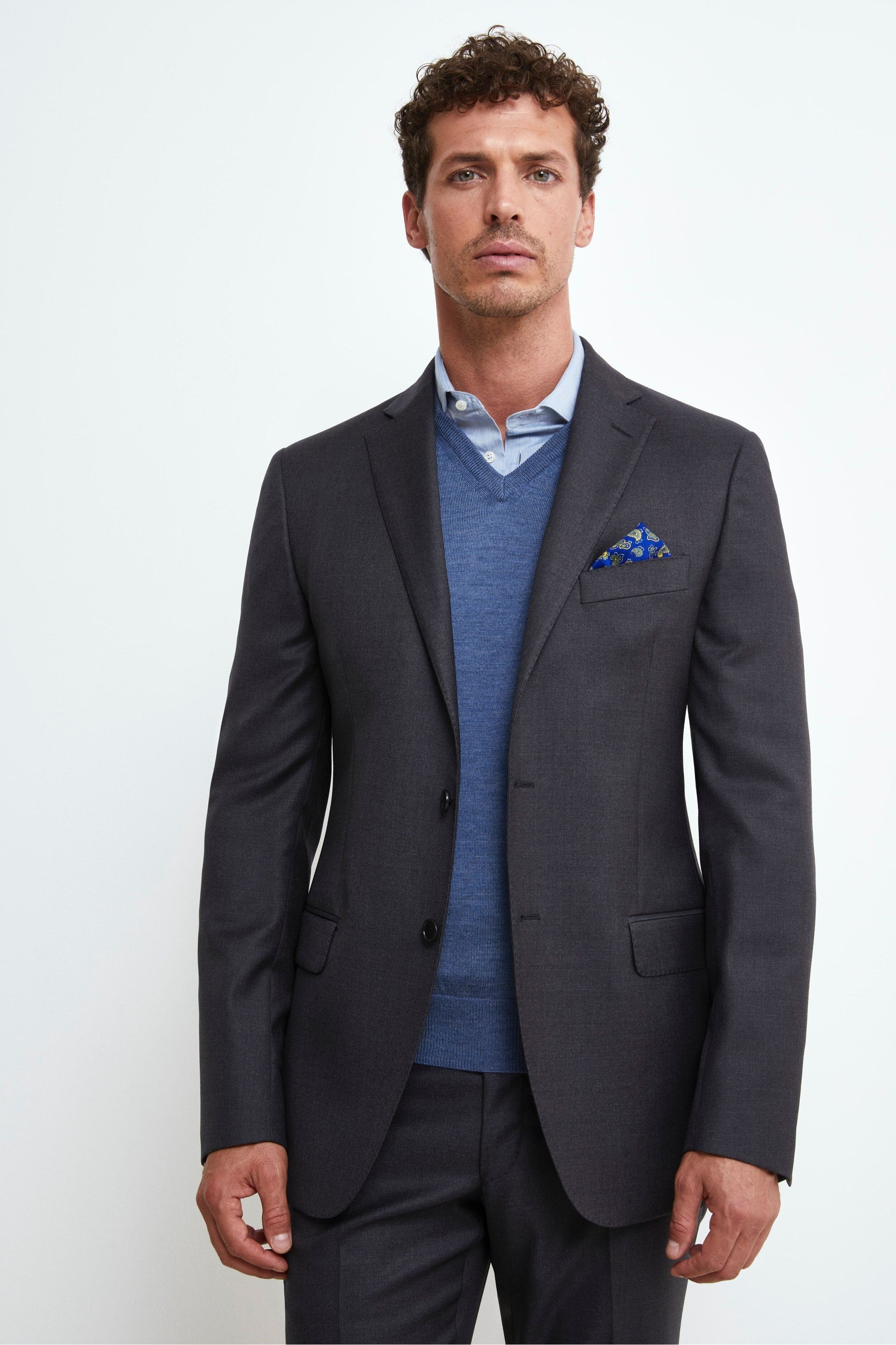 Slim Fit Single-Breasted Wool Suit - Charcoal grey