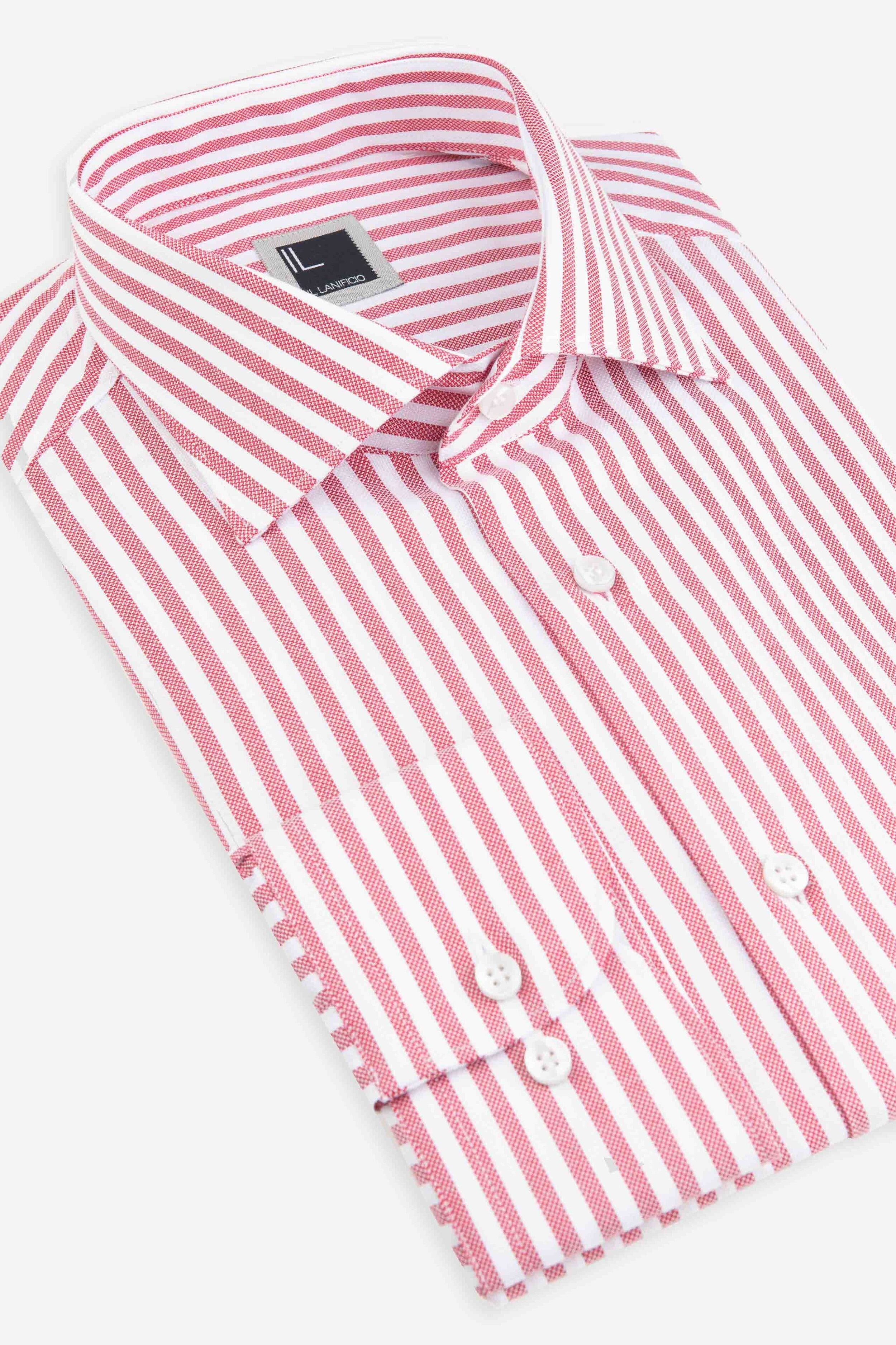 Chemise rayée à col français - RAYÉ BLANC/ROUGE