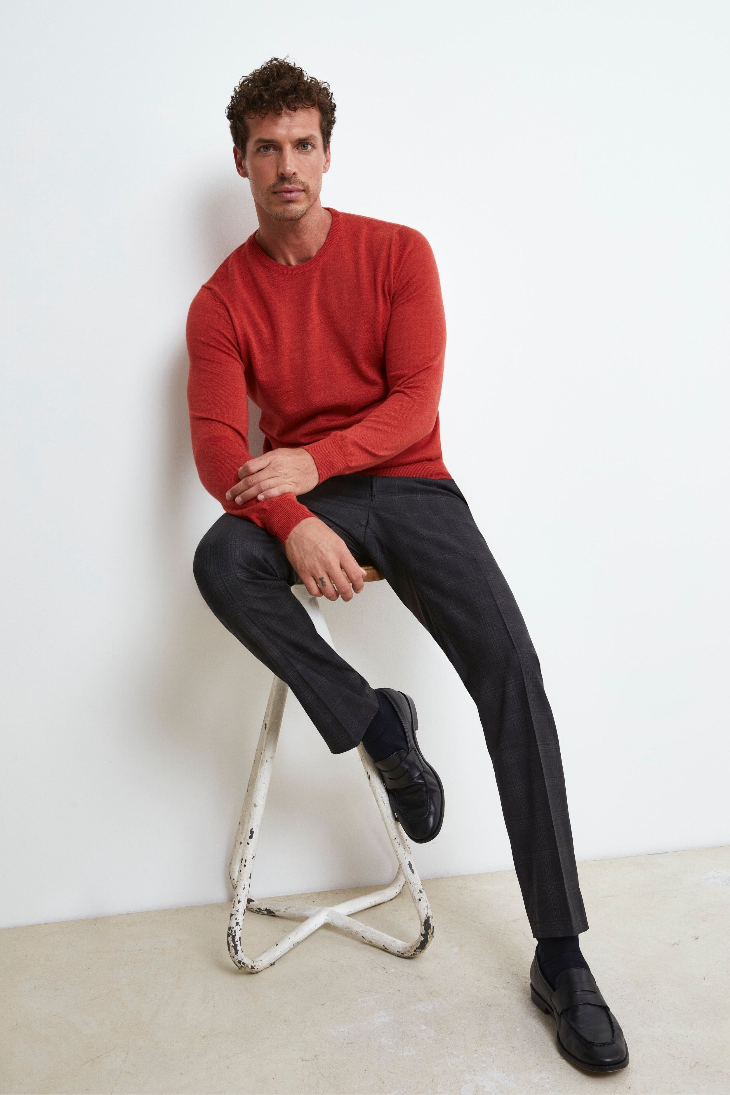 Merino Wool Crewneck Sweater - Brick red