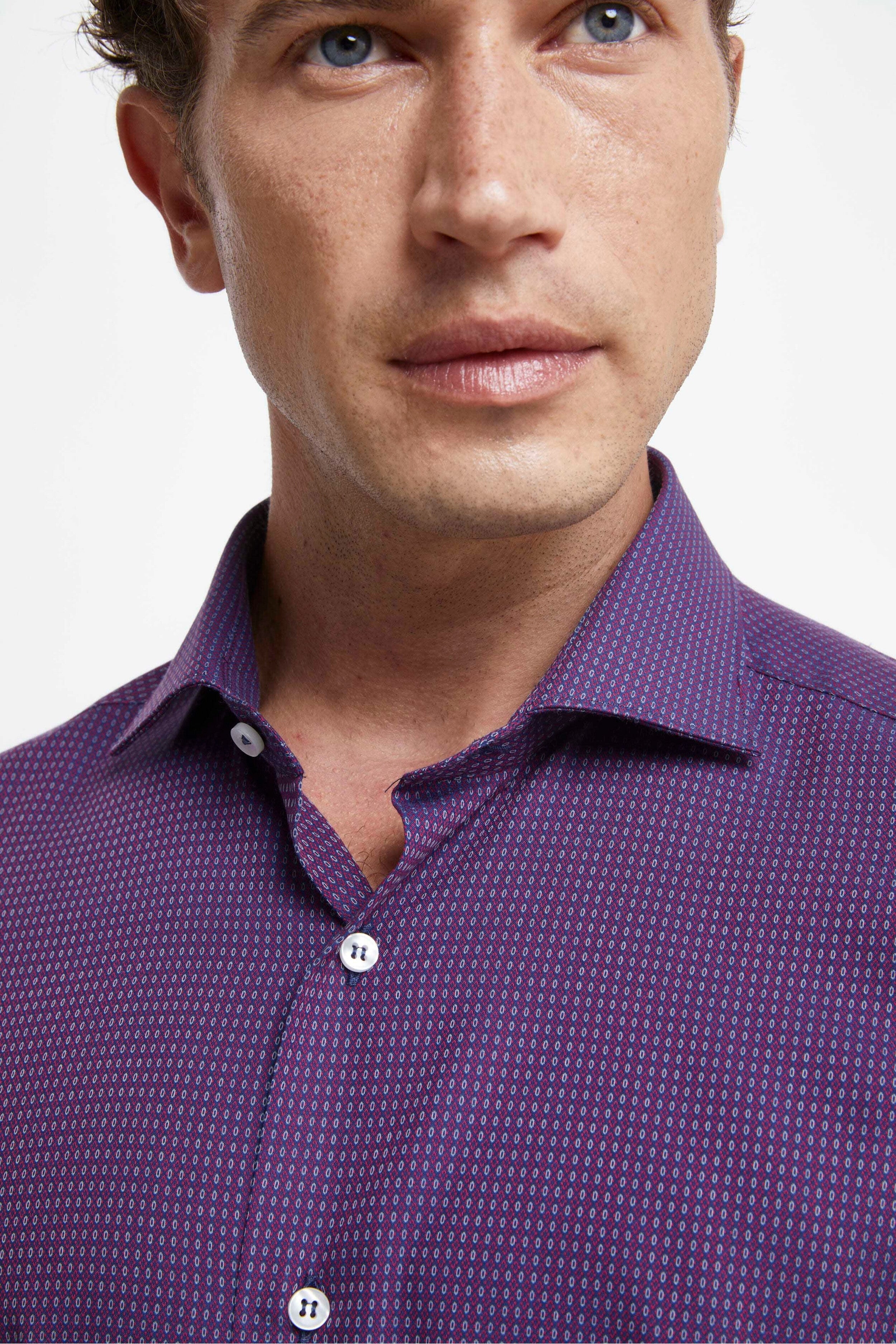 Slim Fit Shirt with French Collar - Blue-Burgundy pattern