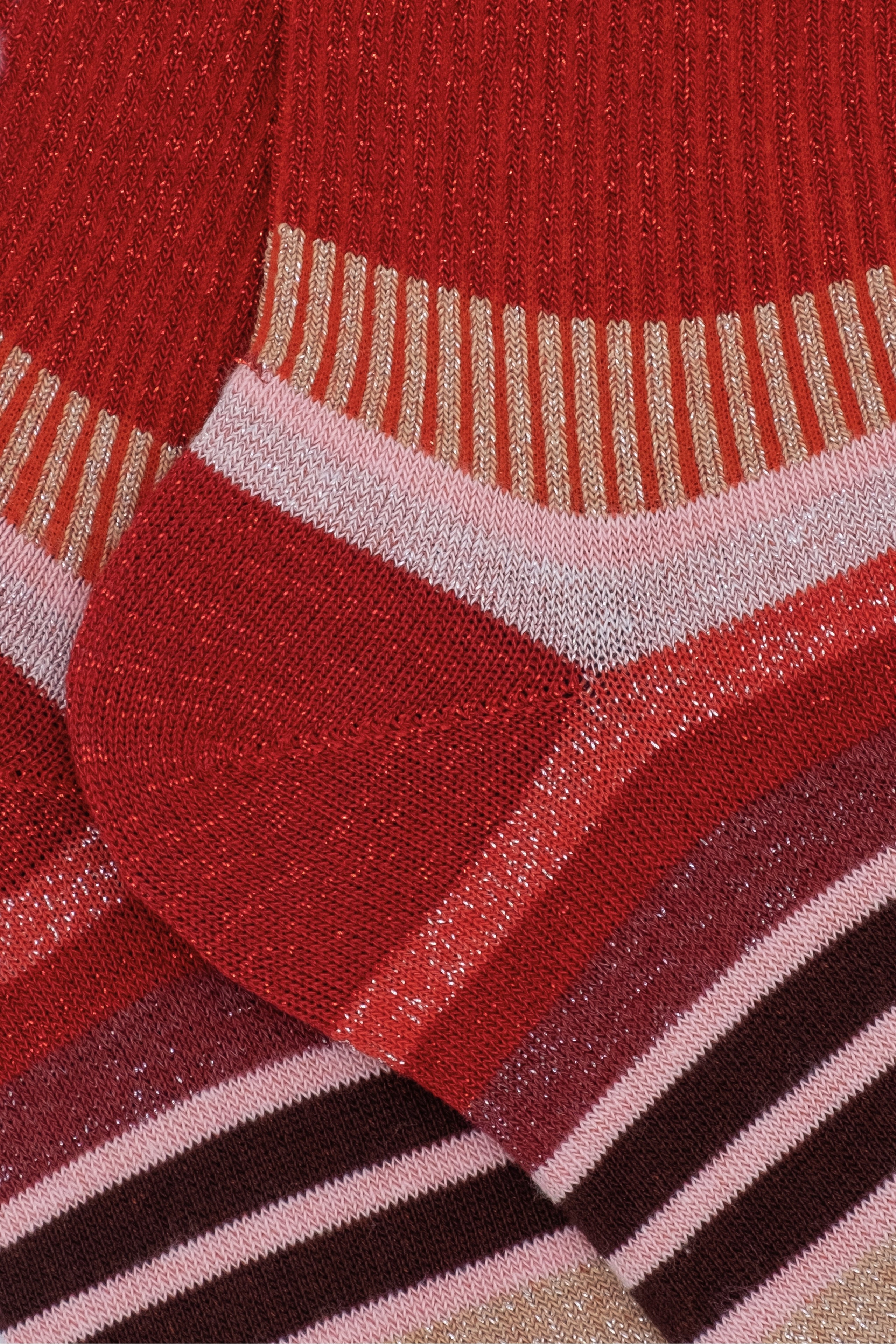 Short Striped Lurex Socks - Red/Pink