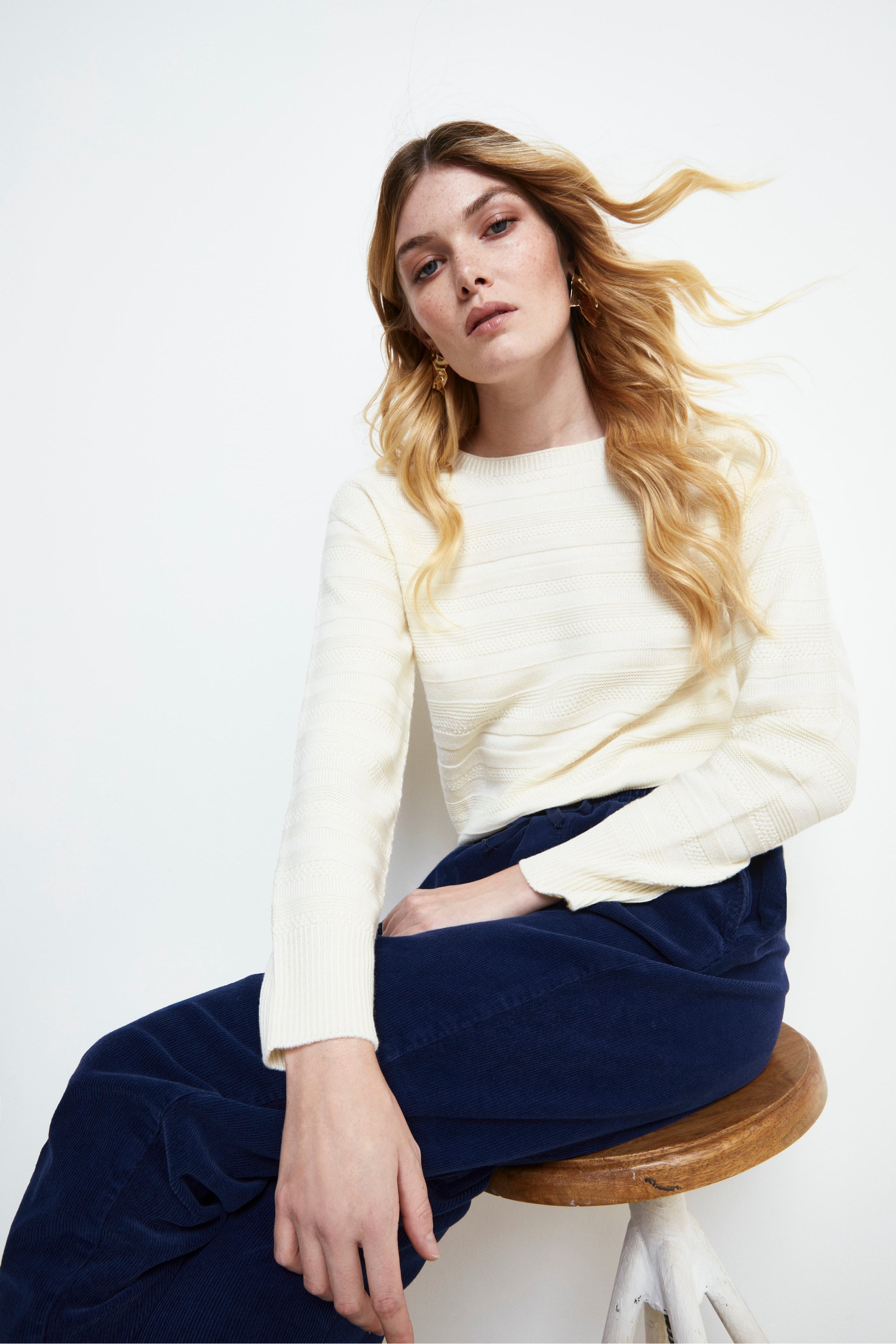 Textured Crewneck Wool Sweater - ECRU