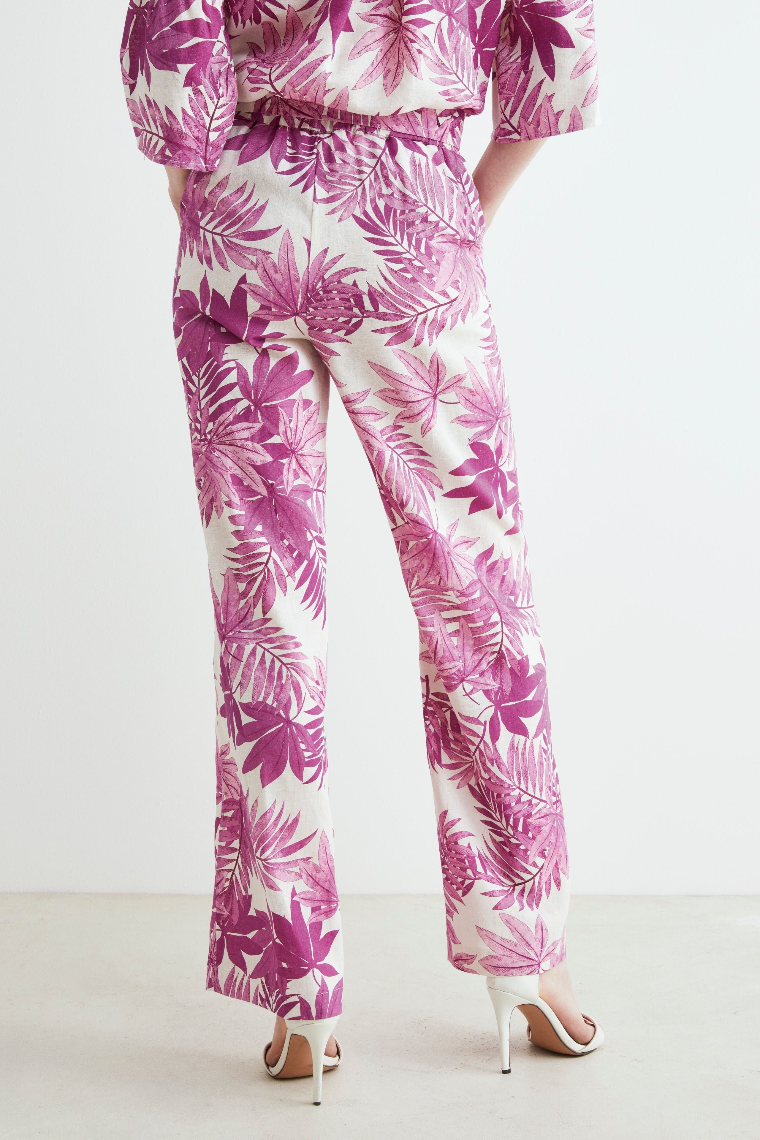 Linen patterned trousers - Azalea pattern