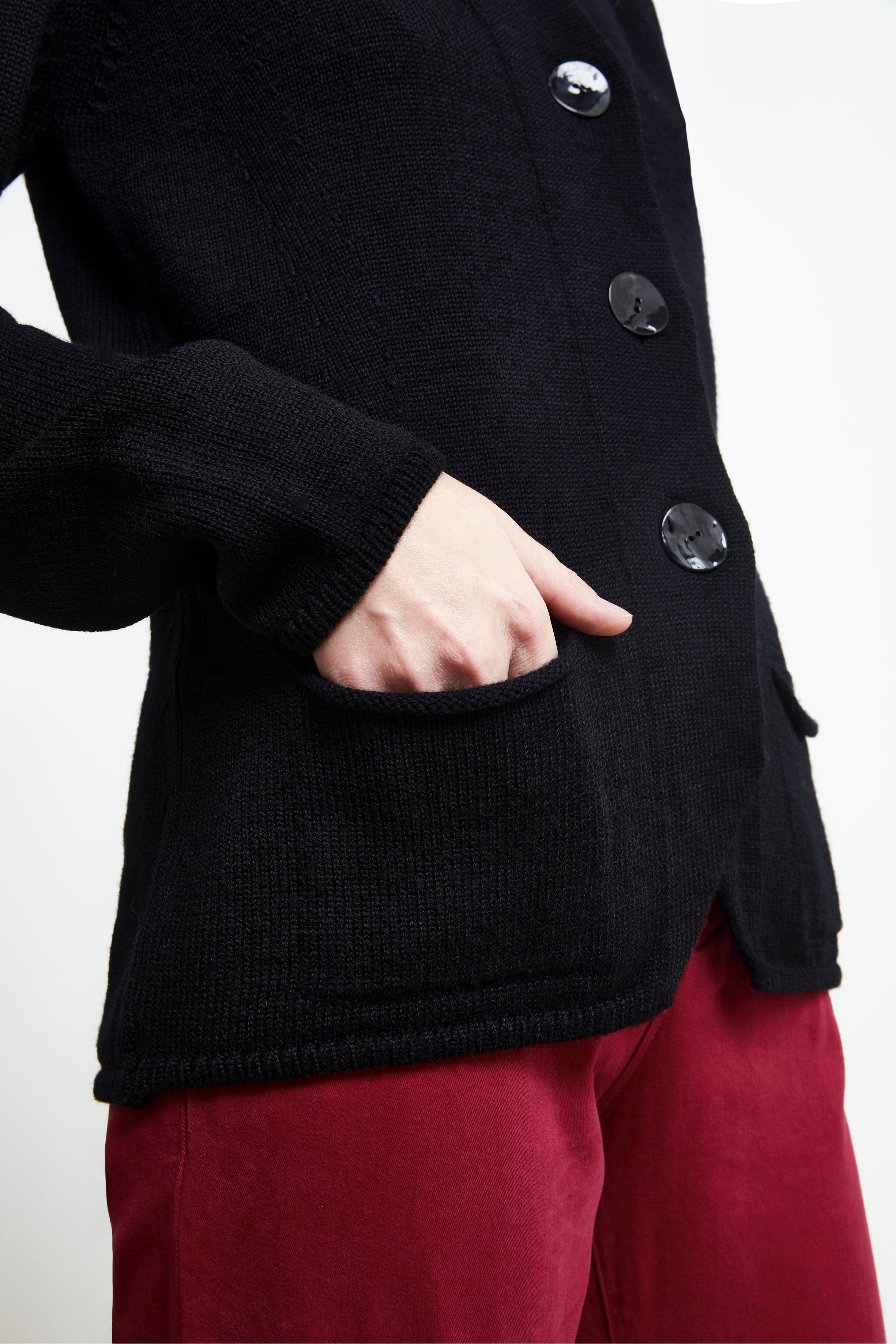 Wool cardigan with buttons - BLACK