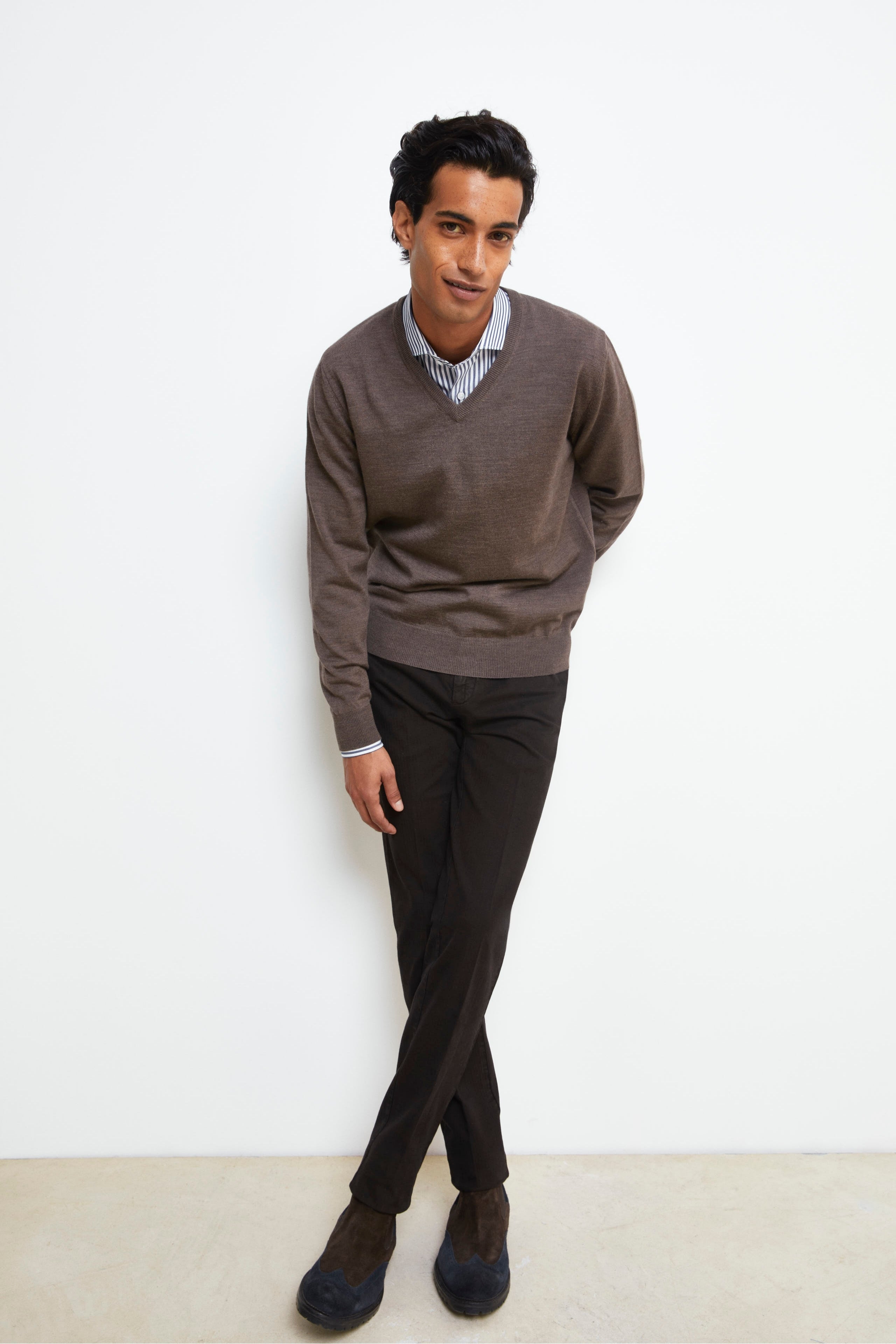 V-Neck Merino Wool Sweater - gray