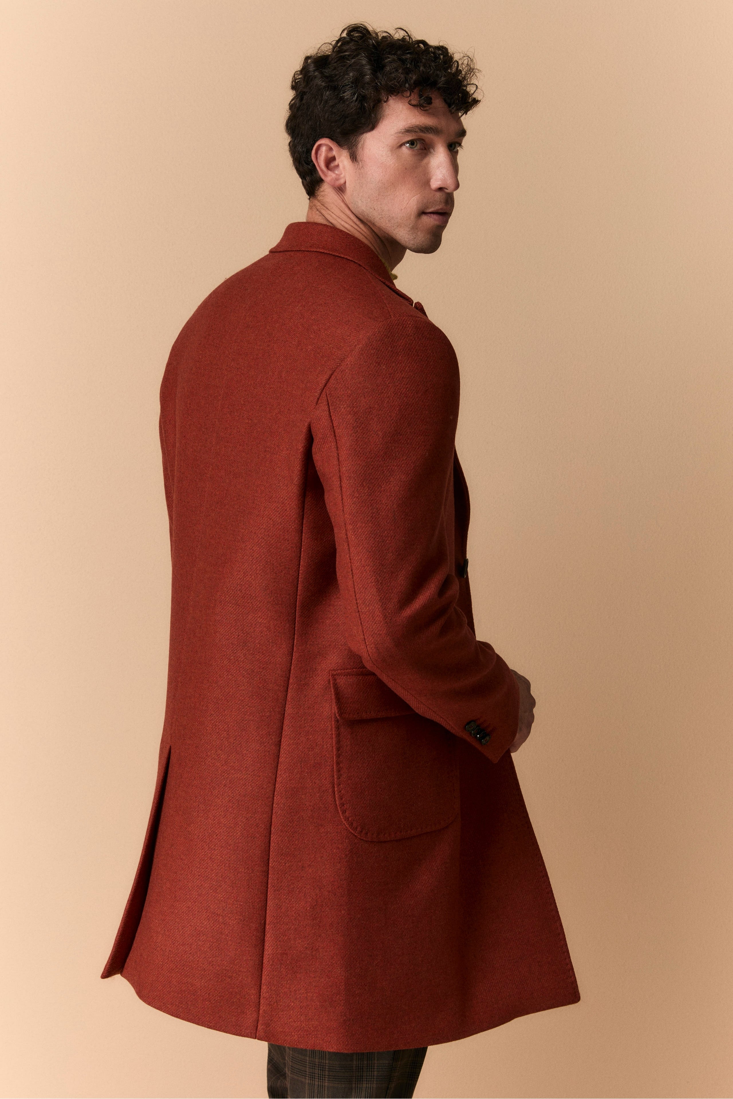 Twill Coat in Wool - Brick red