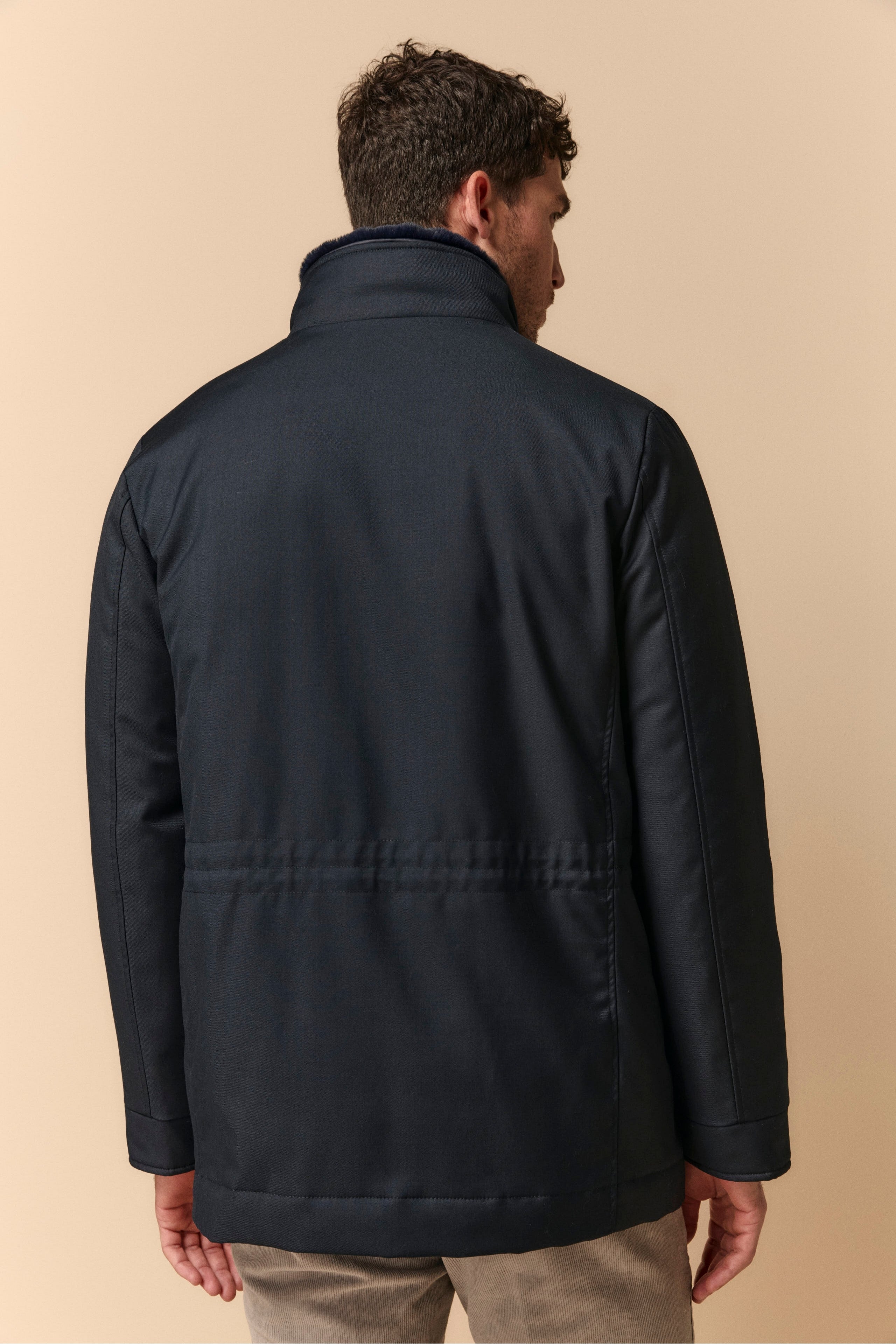 Manteau Matelassé avec Col en Fourrure - BLEU