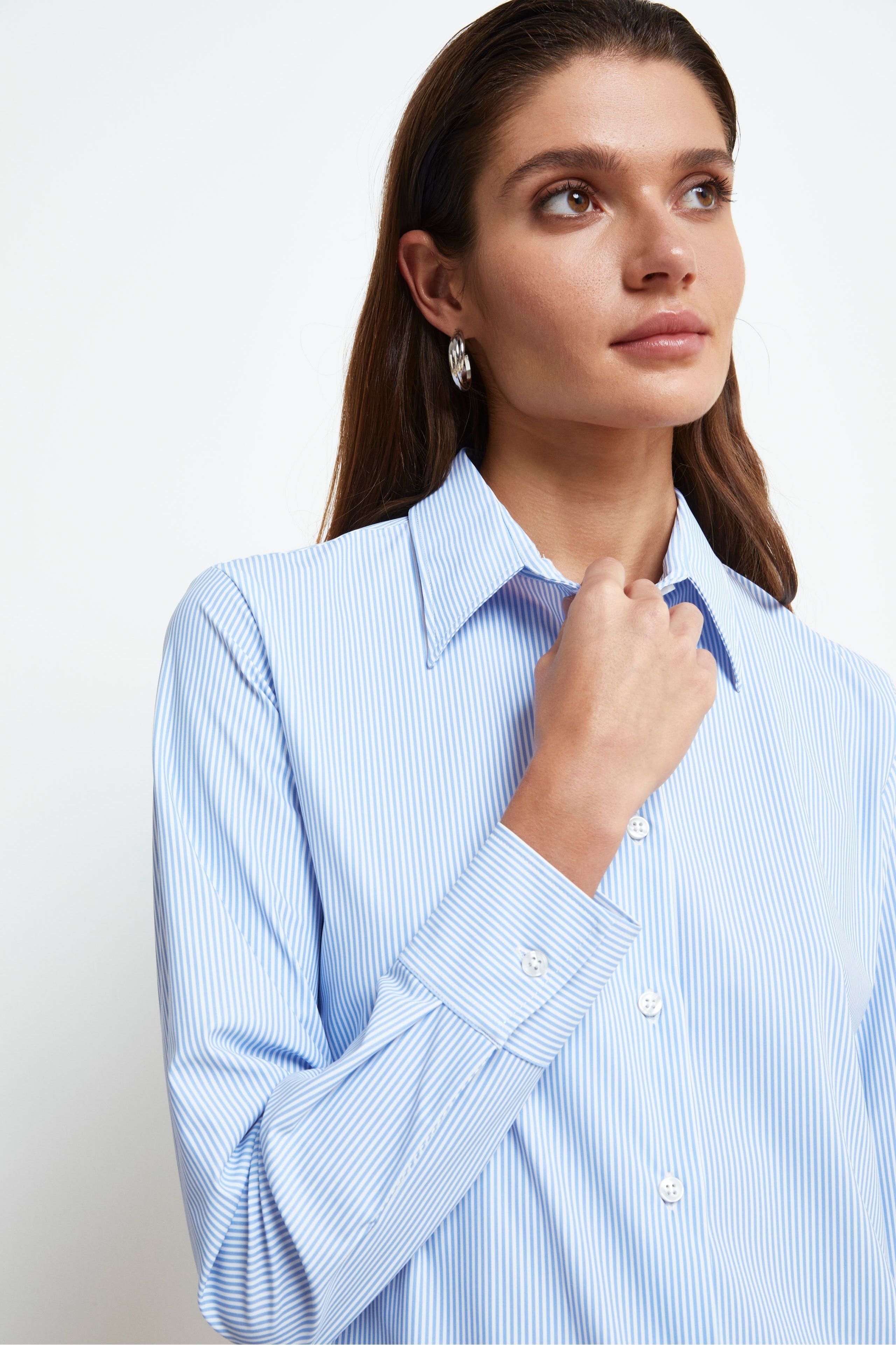 Chemise Jersey avec Pinces - Rayures bleu clair