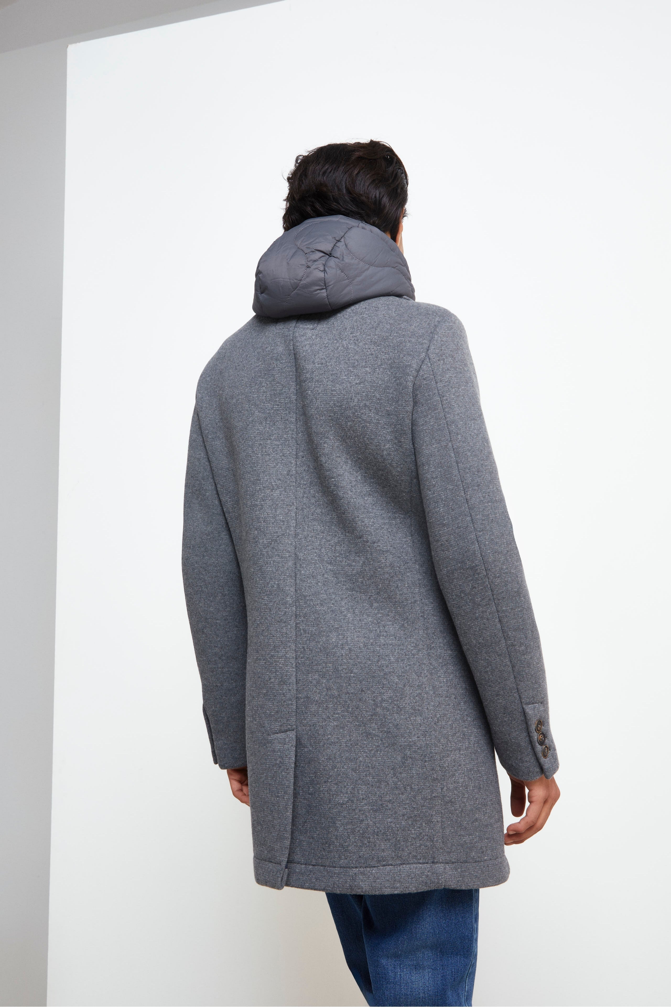 Hooded Wool Blend Coat - grey