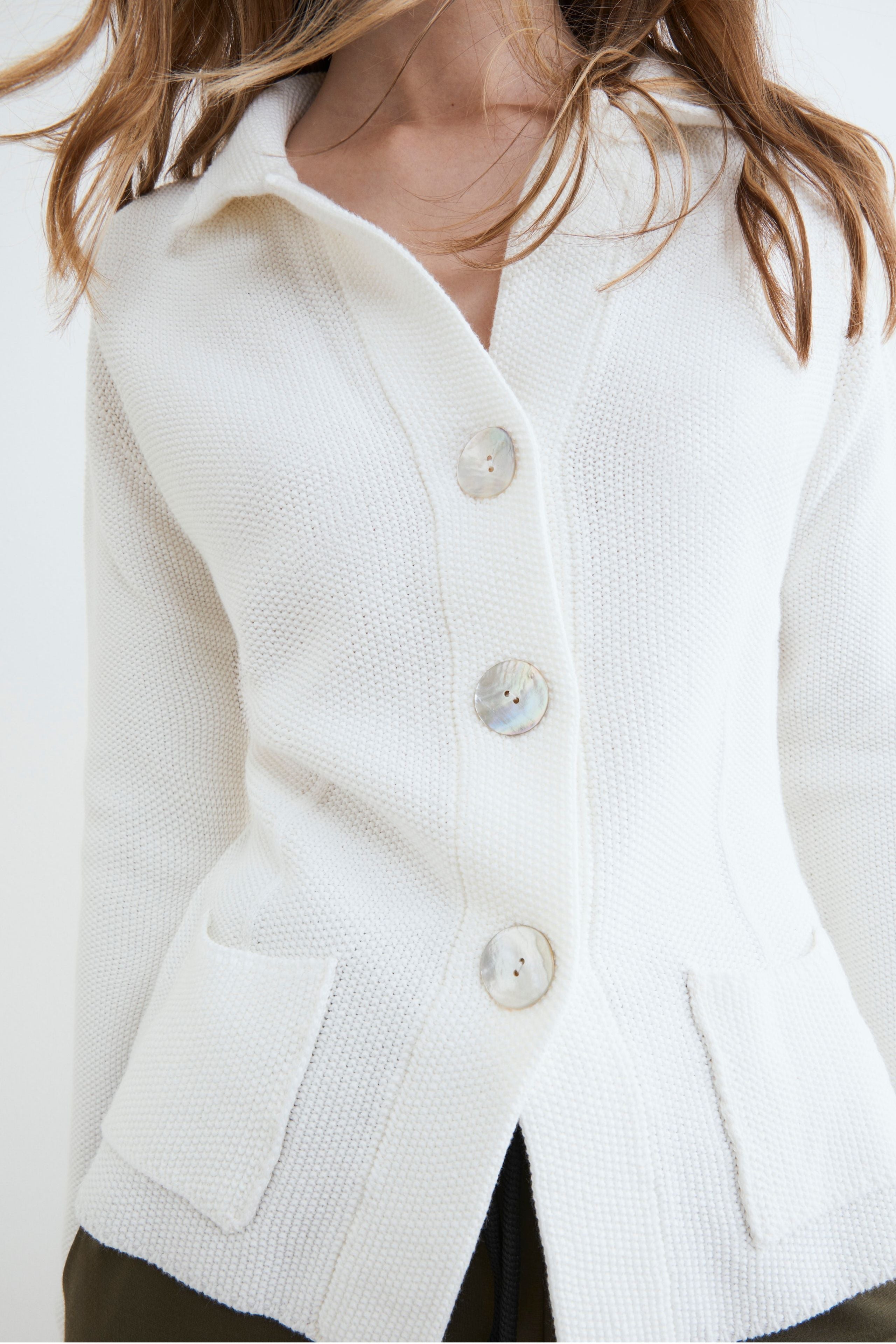 Knitted cotton cardigan - WHITE