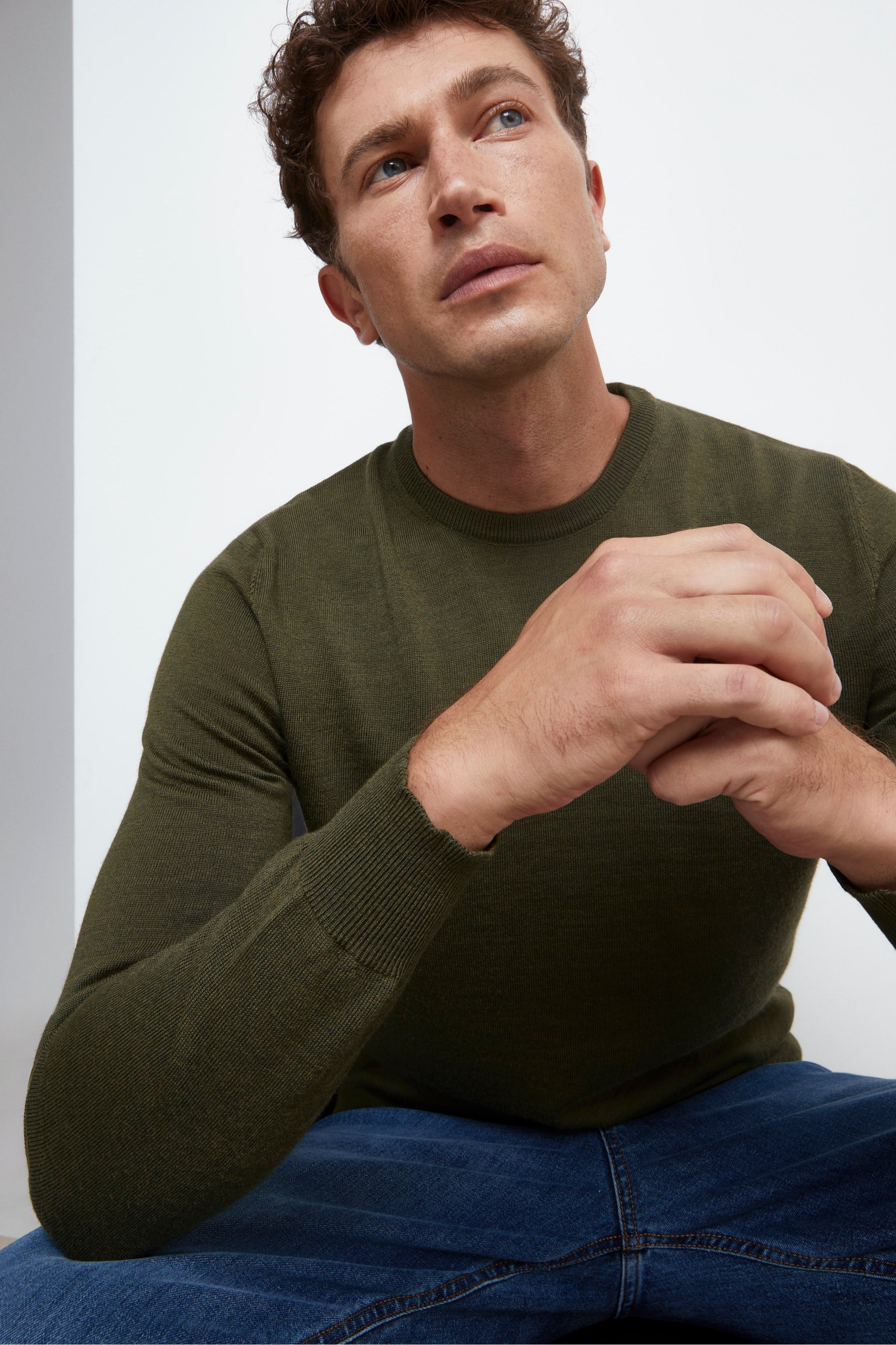 Merino Wool Crewneck Sweater - Military green