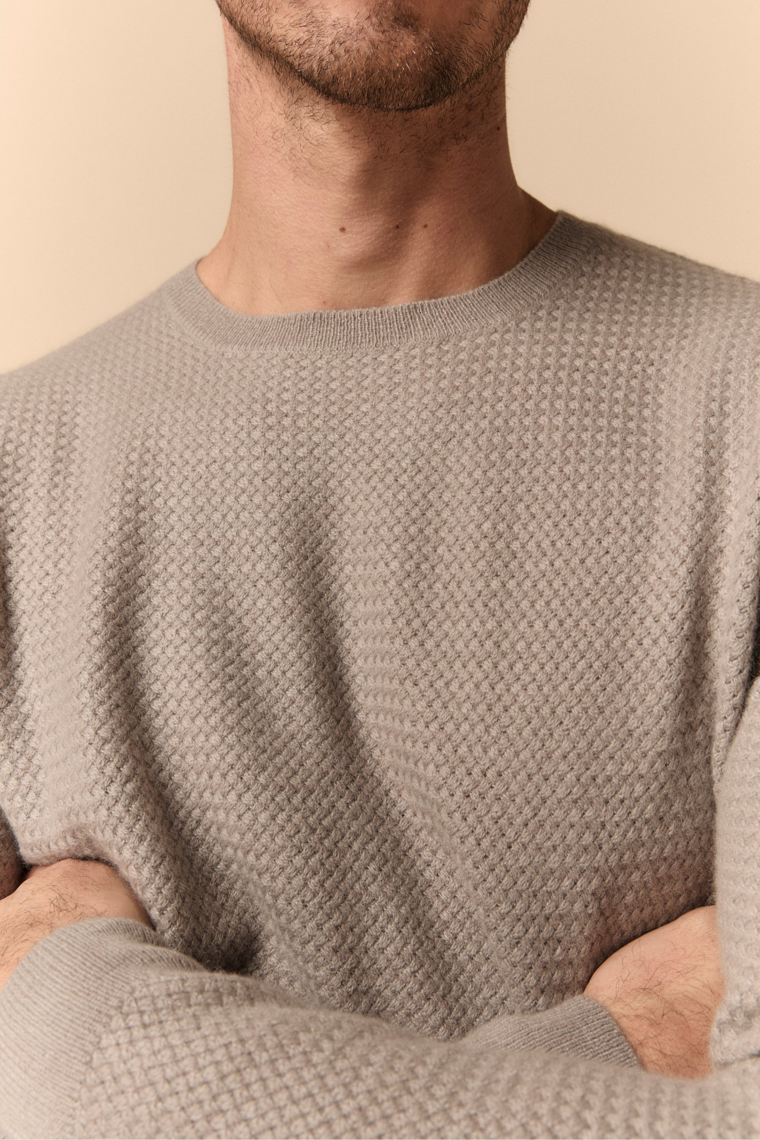 Knitted Crew Neck Sweater in Cashmere - gray