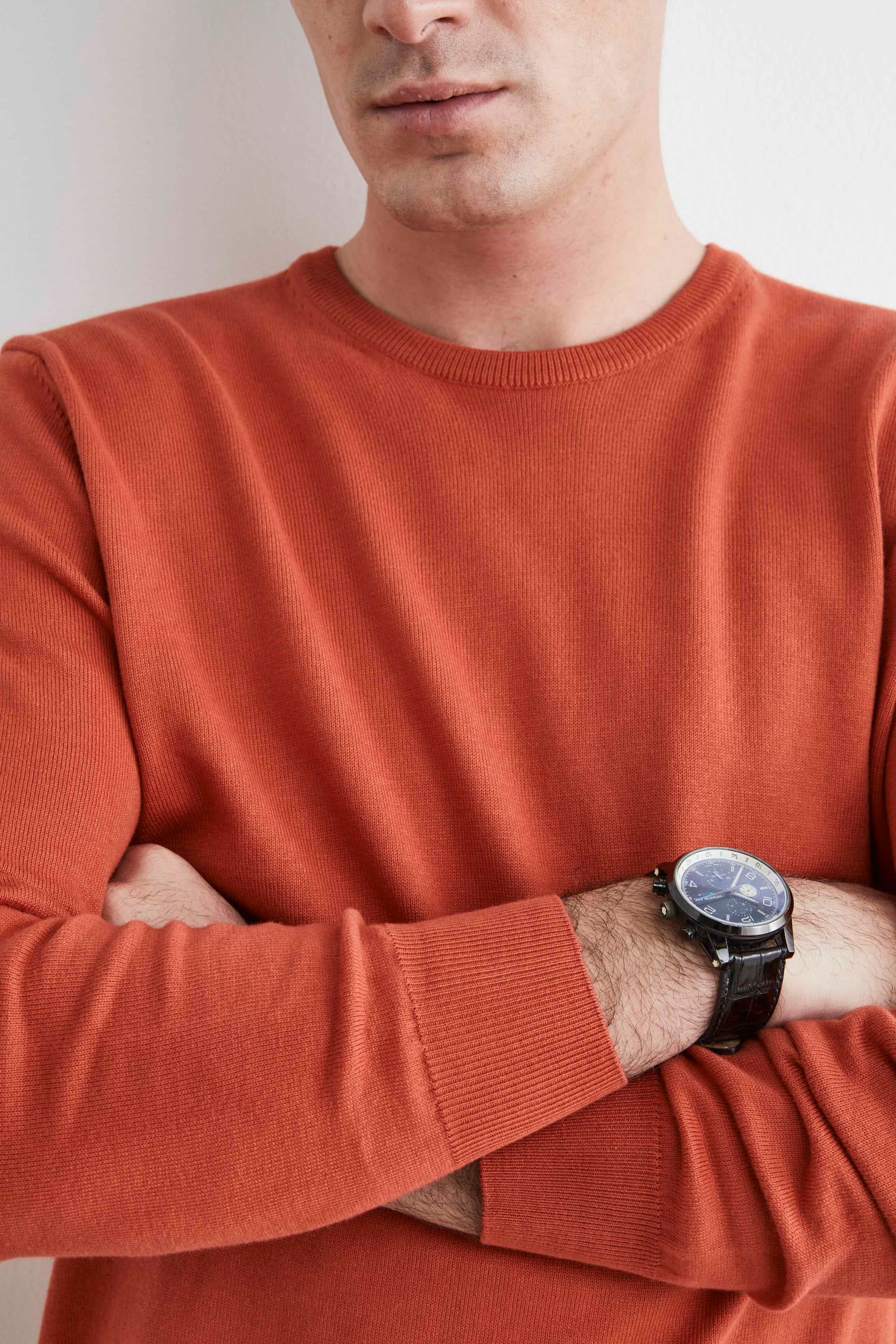 Cotton crewneck sweater - Rust