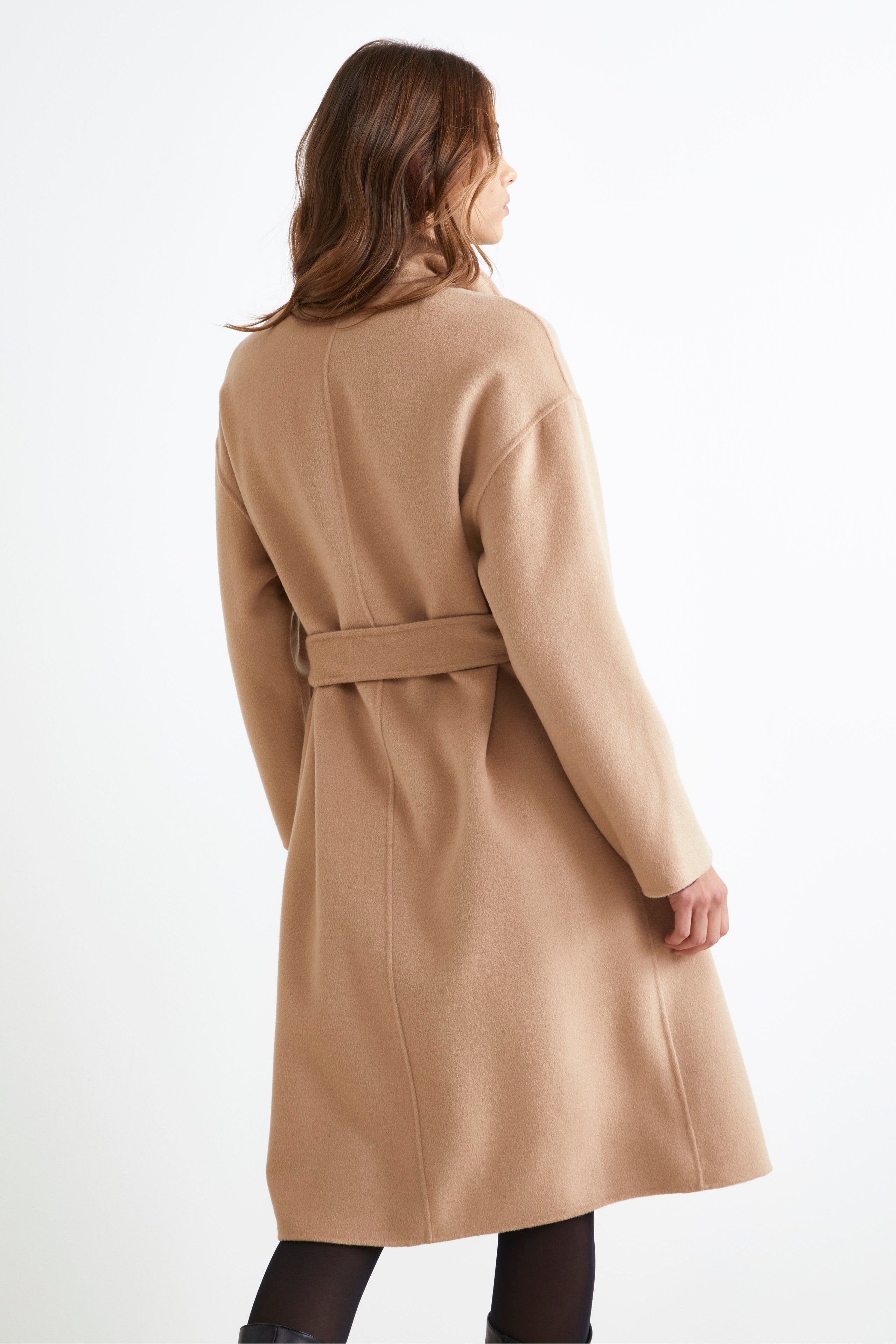 Double-Breasted Coat with Belt - CAMEL