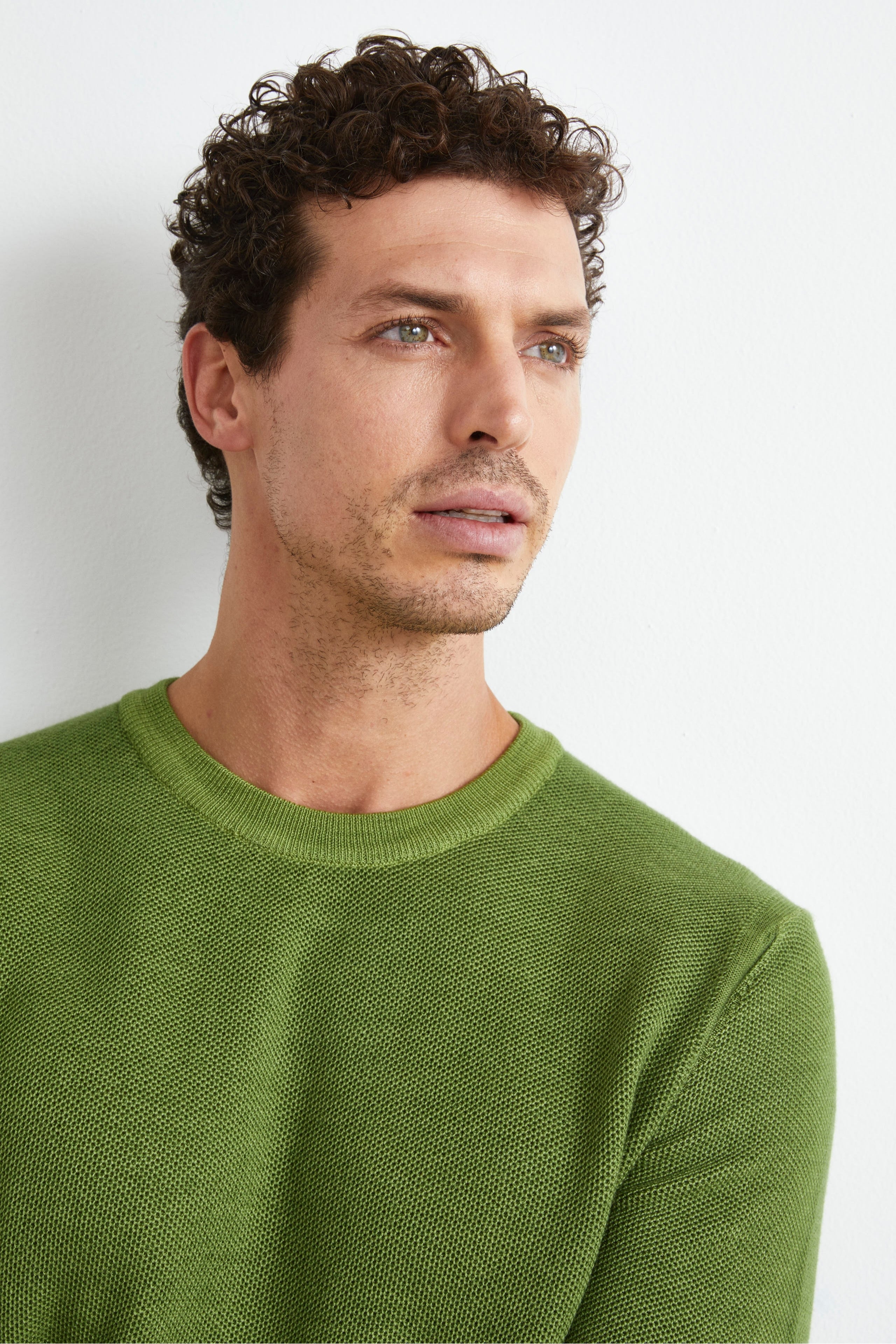 Pull en laine nid d’abeille - Vert olive