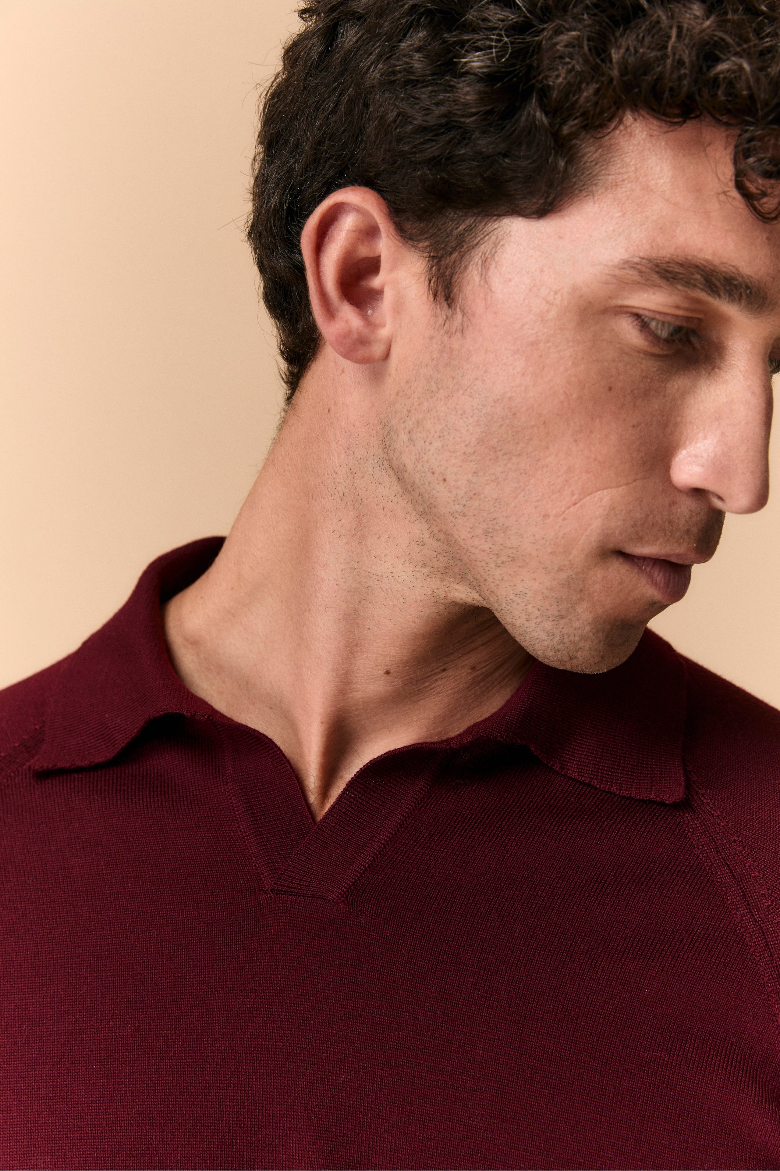 Raglan Polo in Extrafine Merino Wool - Burgundy