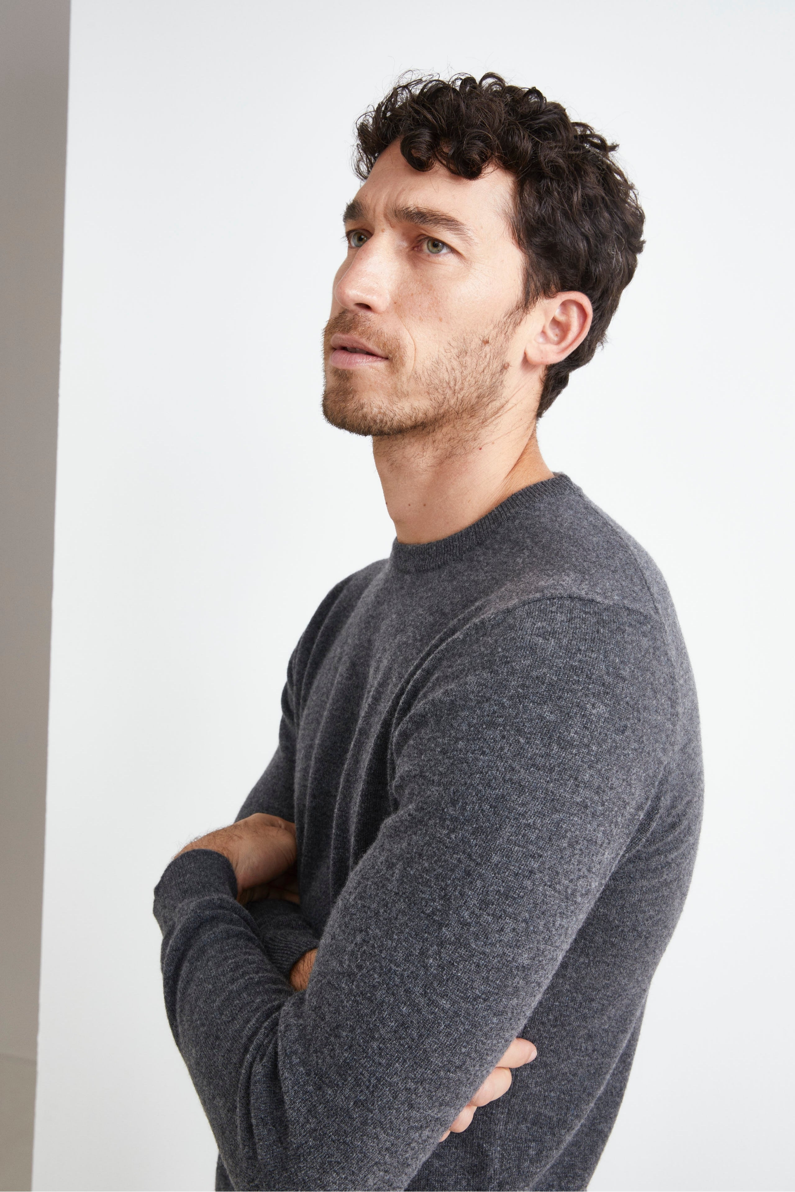 Crew-neck sweater in wool - Charcoal grey