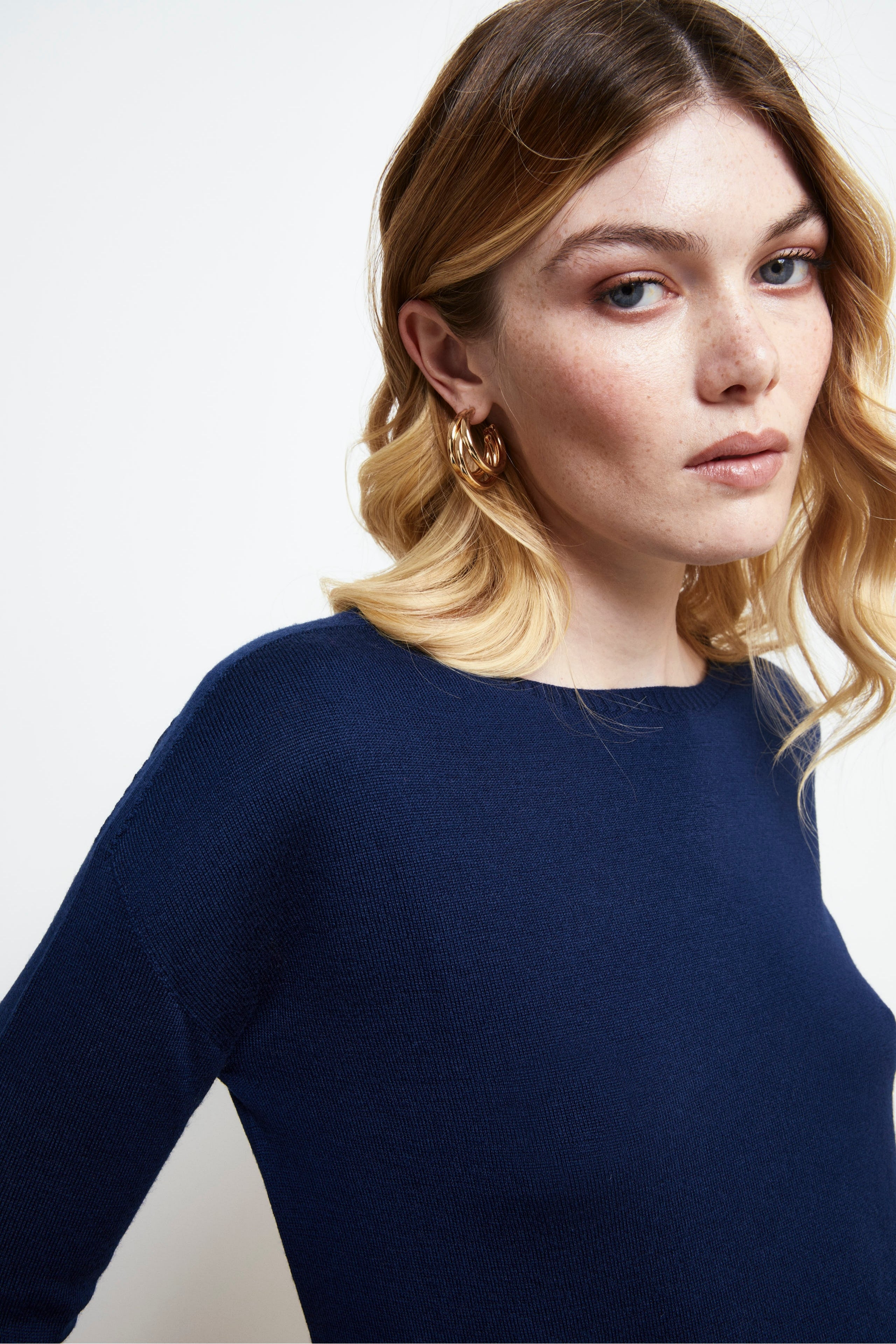 Oversized Boat Neck Sweater in Merino Wool - Navy blue