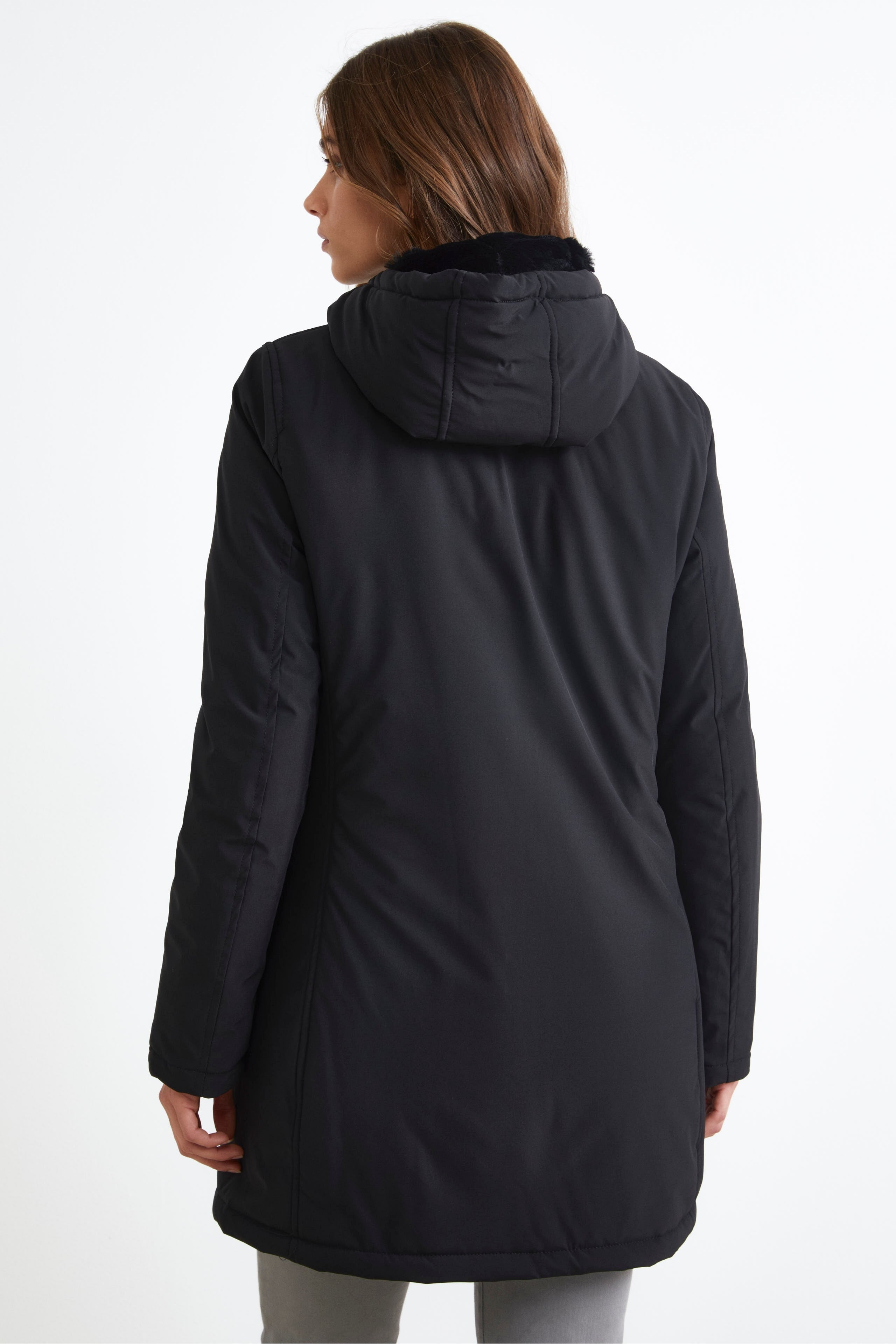 Long Hooded Jacket - BLACK