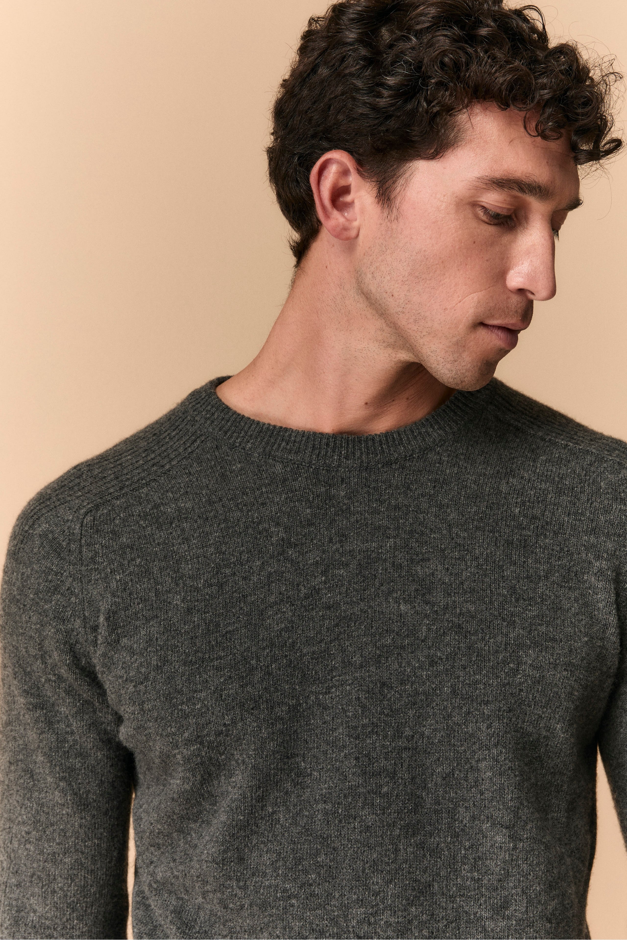 Pull Col Rond en Laine et Cachemire - Gris anthracite