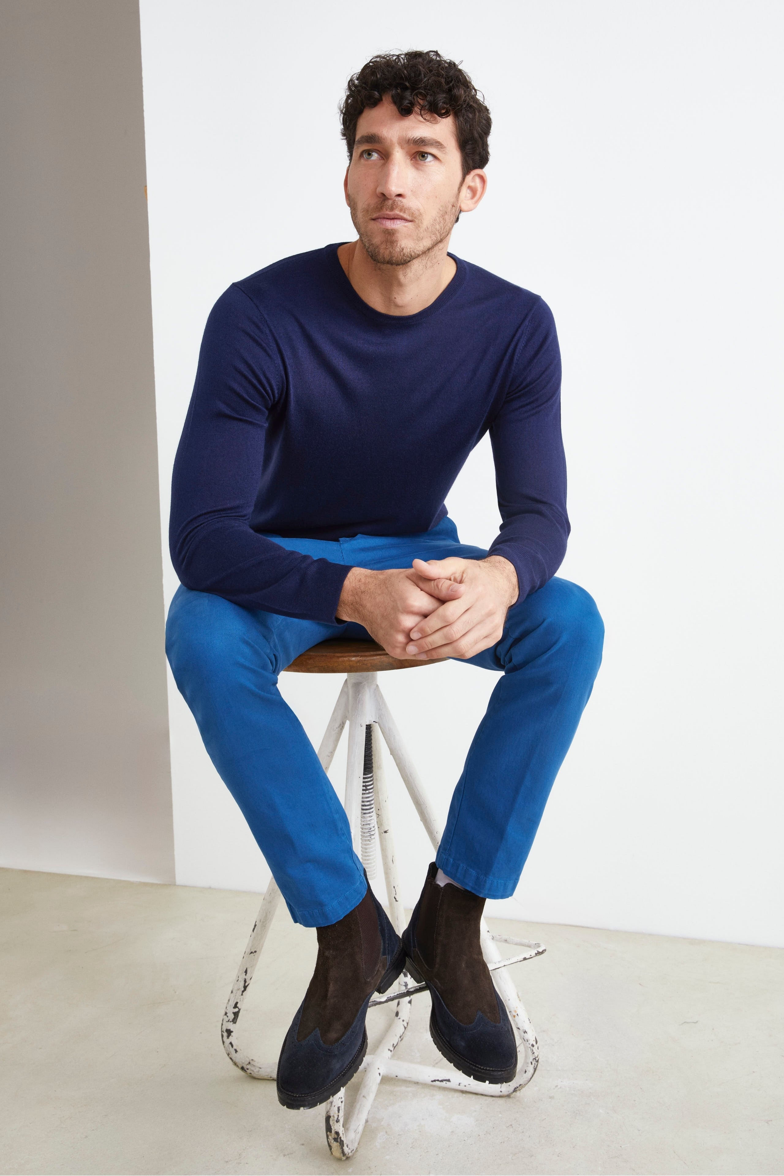 Extra-fine silk and cashmere jersey - Midnight blue