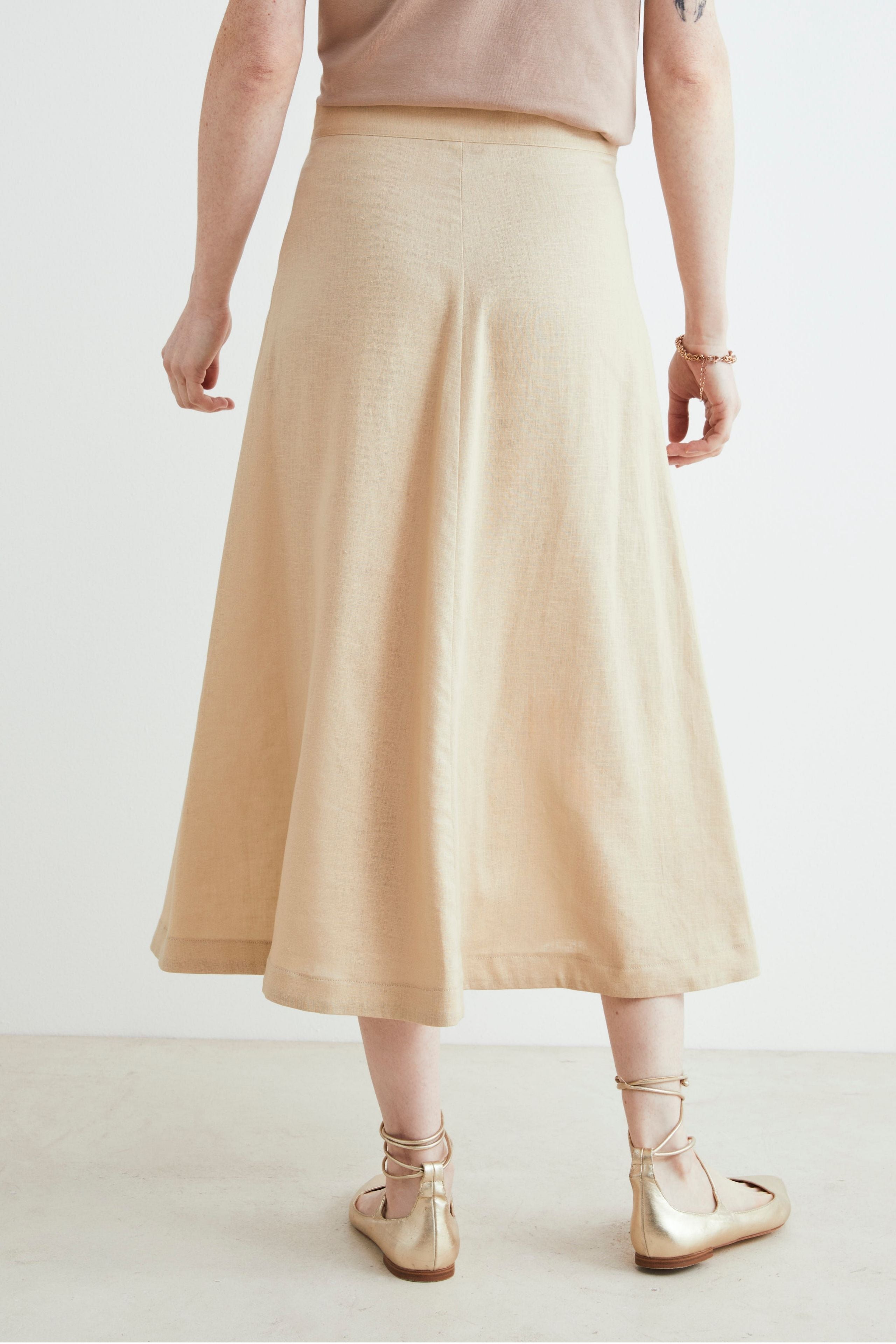 Jupe midi en lin - BEIGE