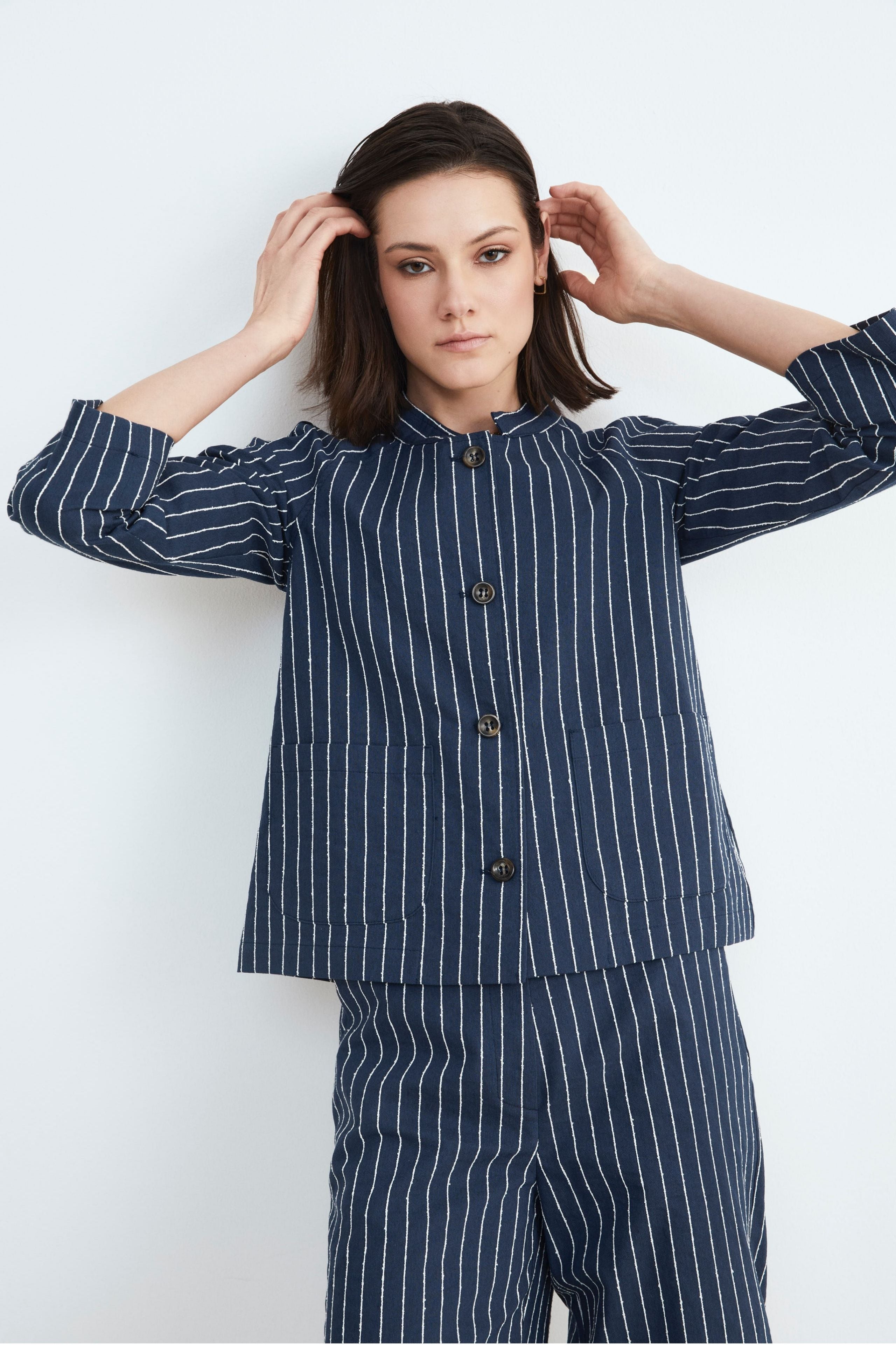 Women’s pinstripe jacket - BLUE/BEIGE STRIPED