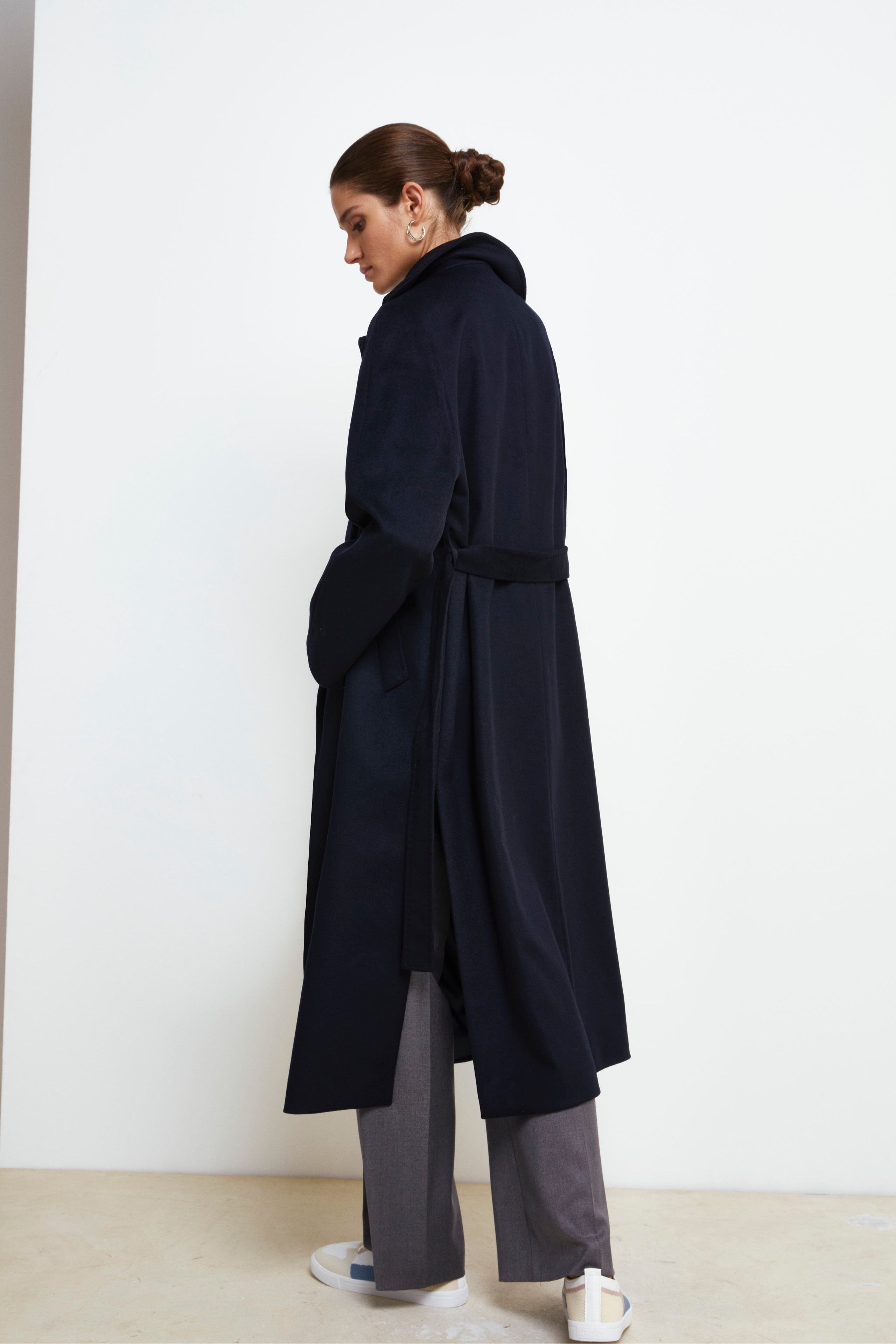 Manteau long en laine et cachemire - BLEU