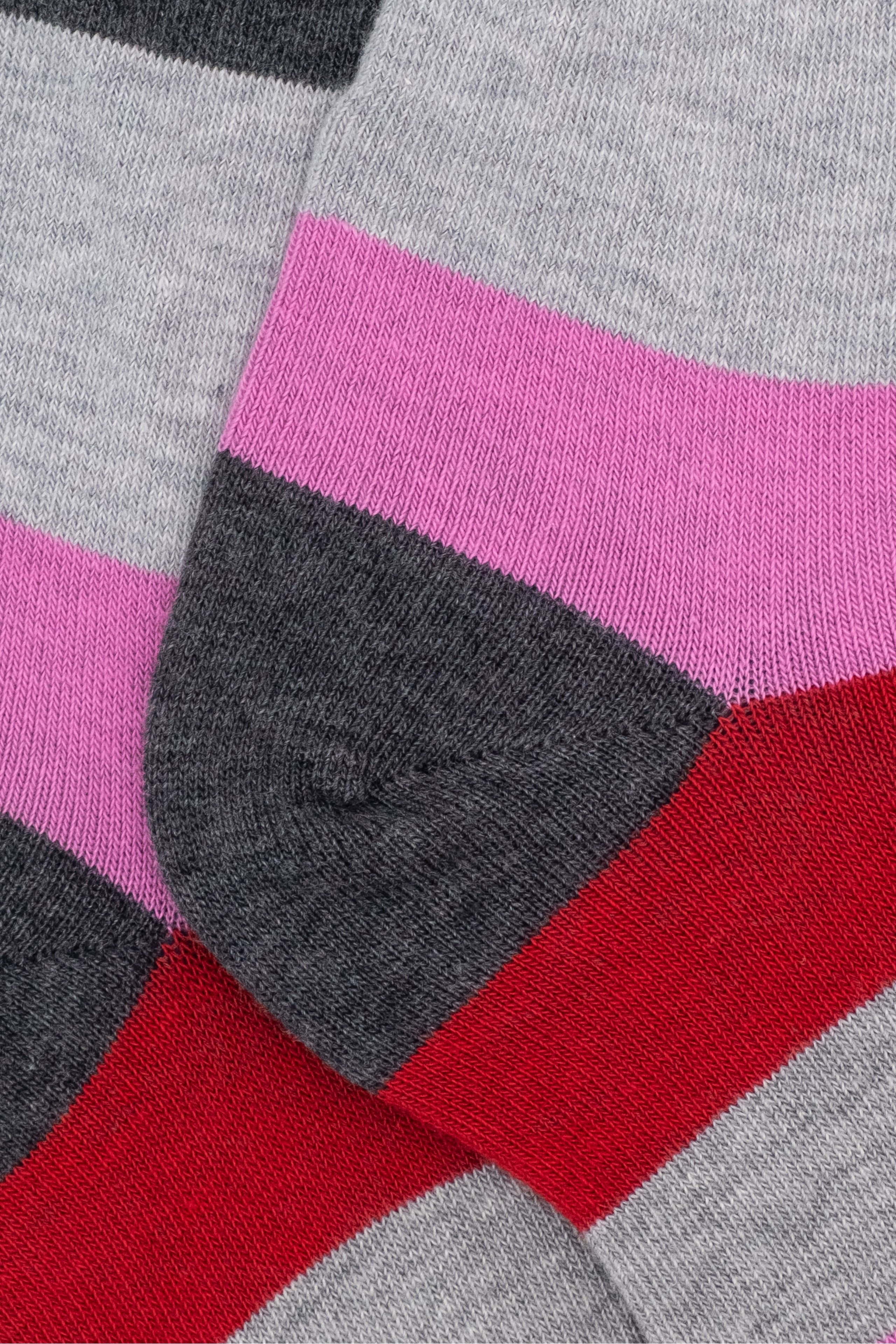 Lange Baumwollsocken - GESTREIFT GRAU/ROT