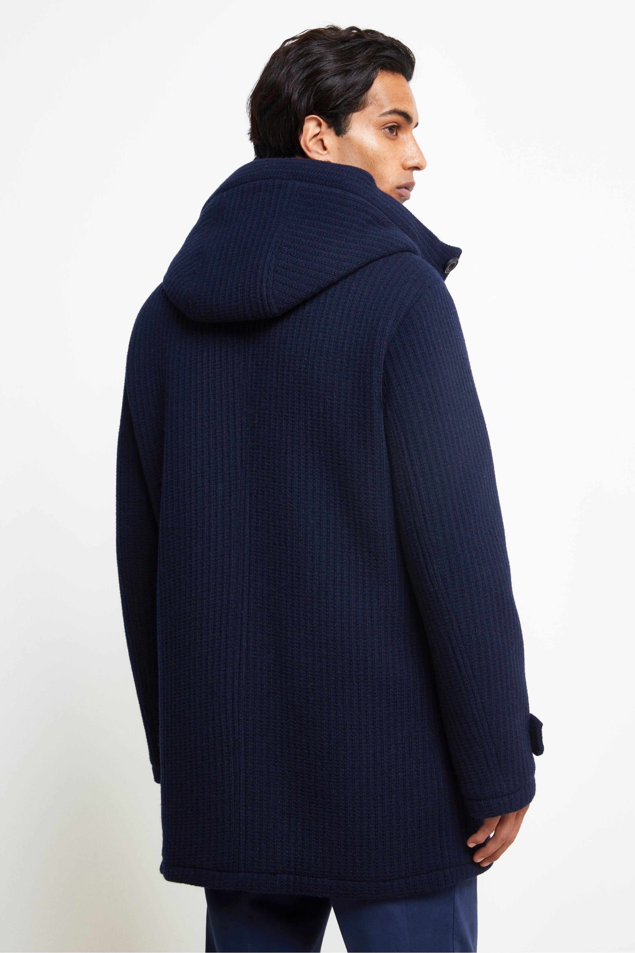 Wool Coat with Hood - BLUE