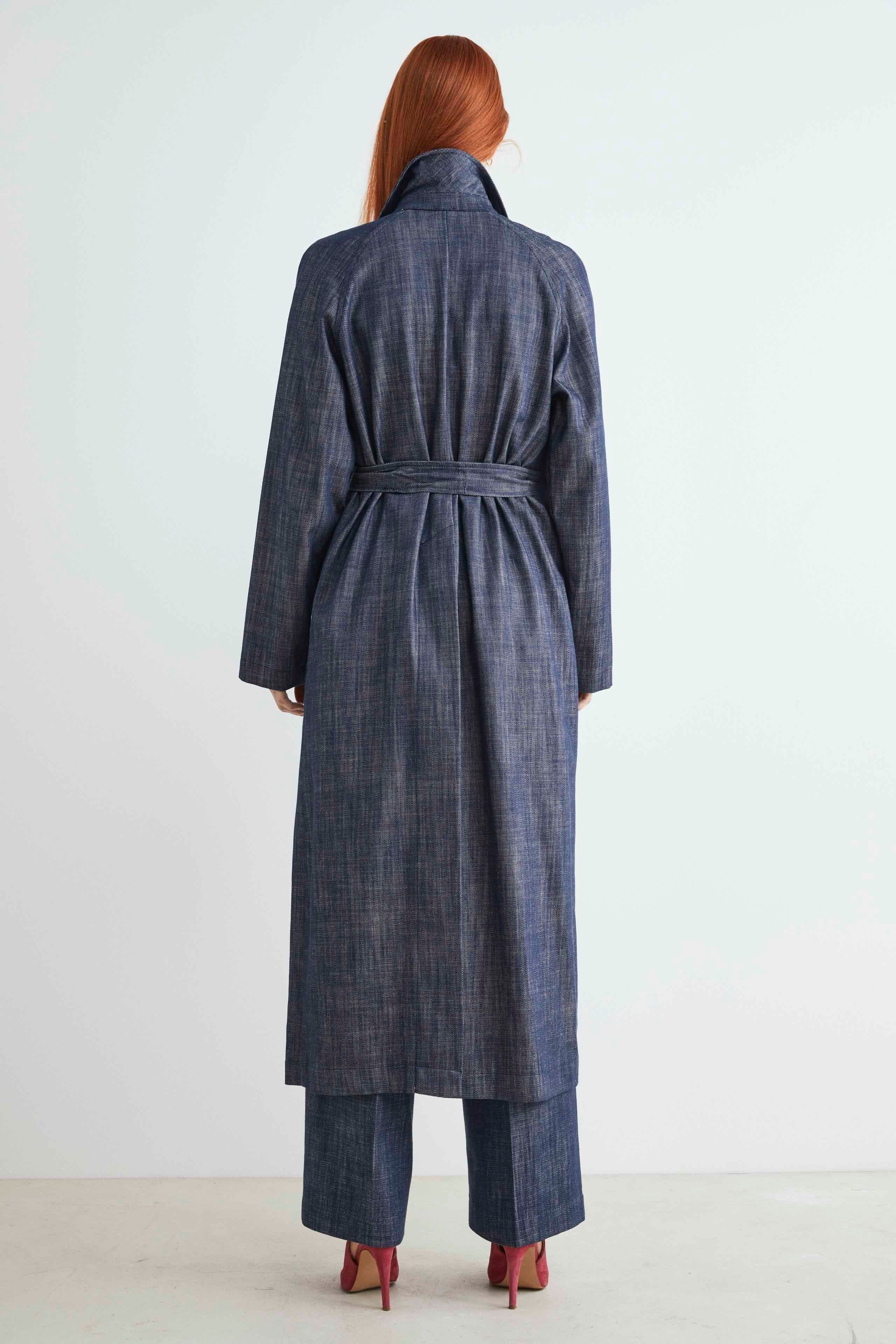 Cotton midi trench coat - DENIM