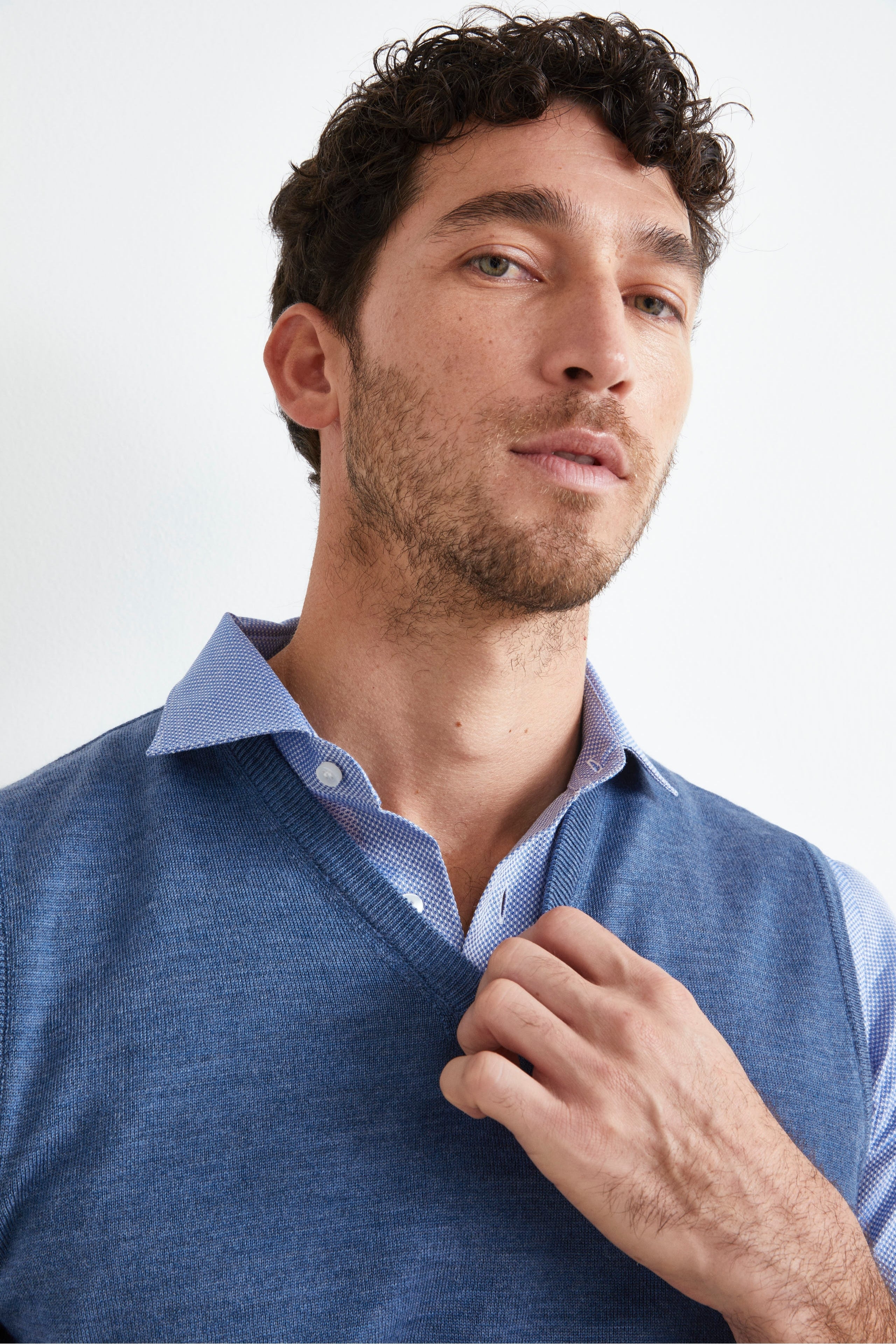 V-Neck Merino Wool Vest - DENIM