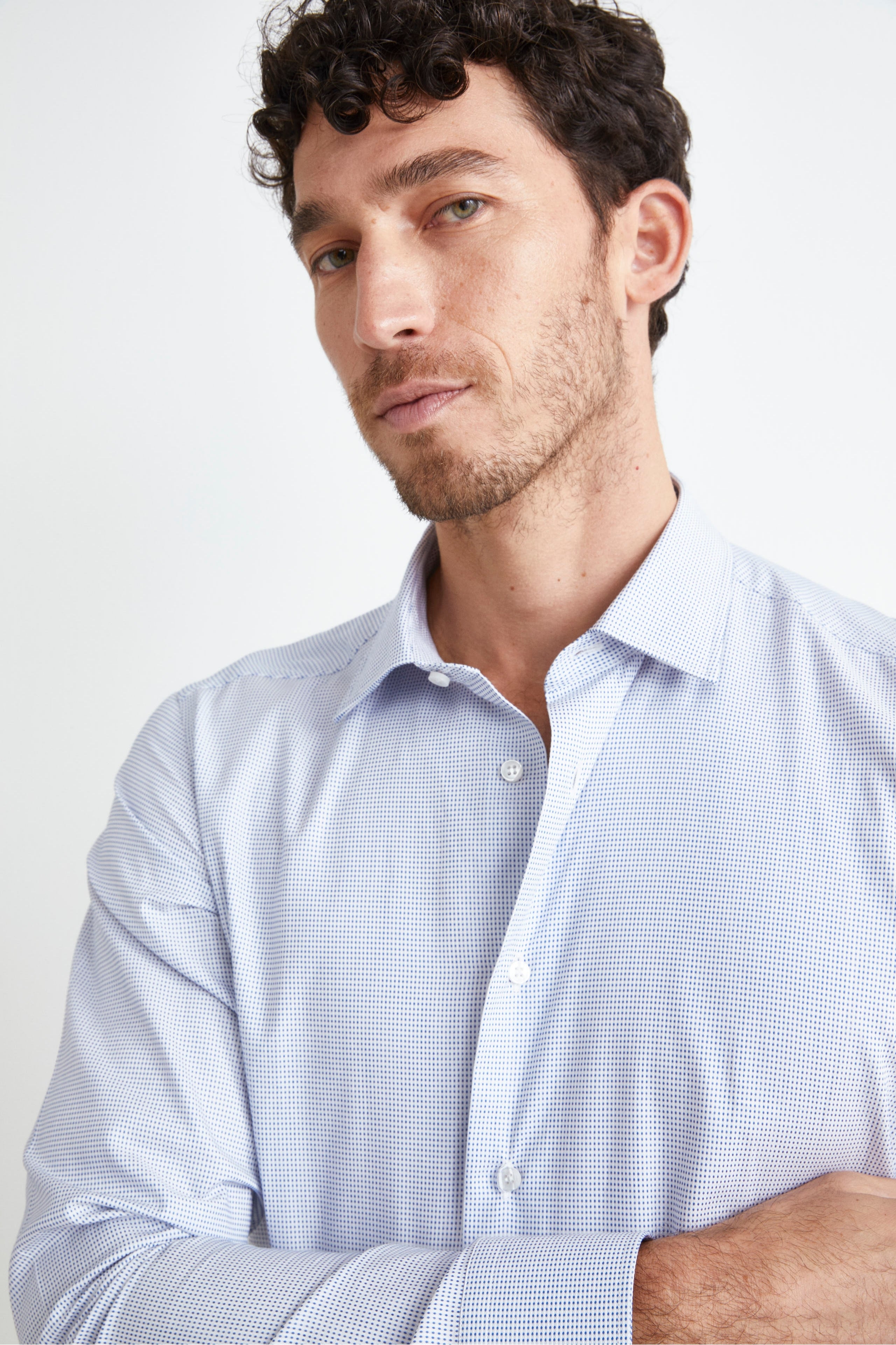 Chemise Slim Fit Micro Motif - Motif blanc-bleu