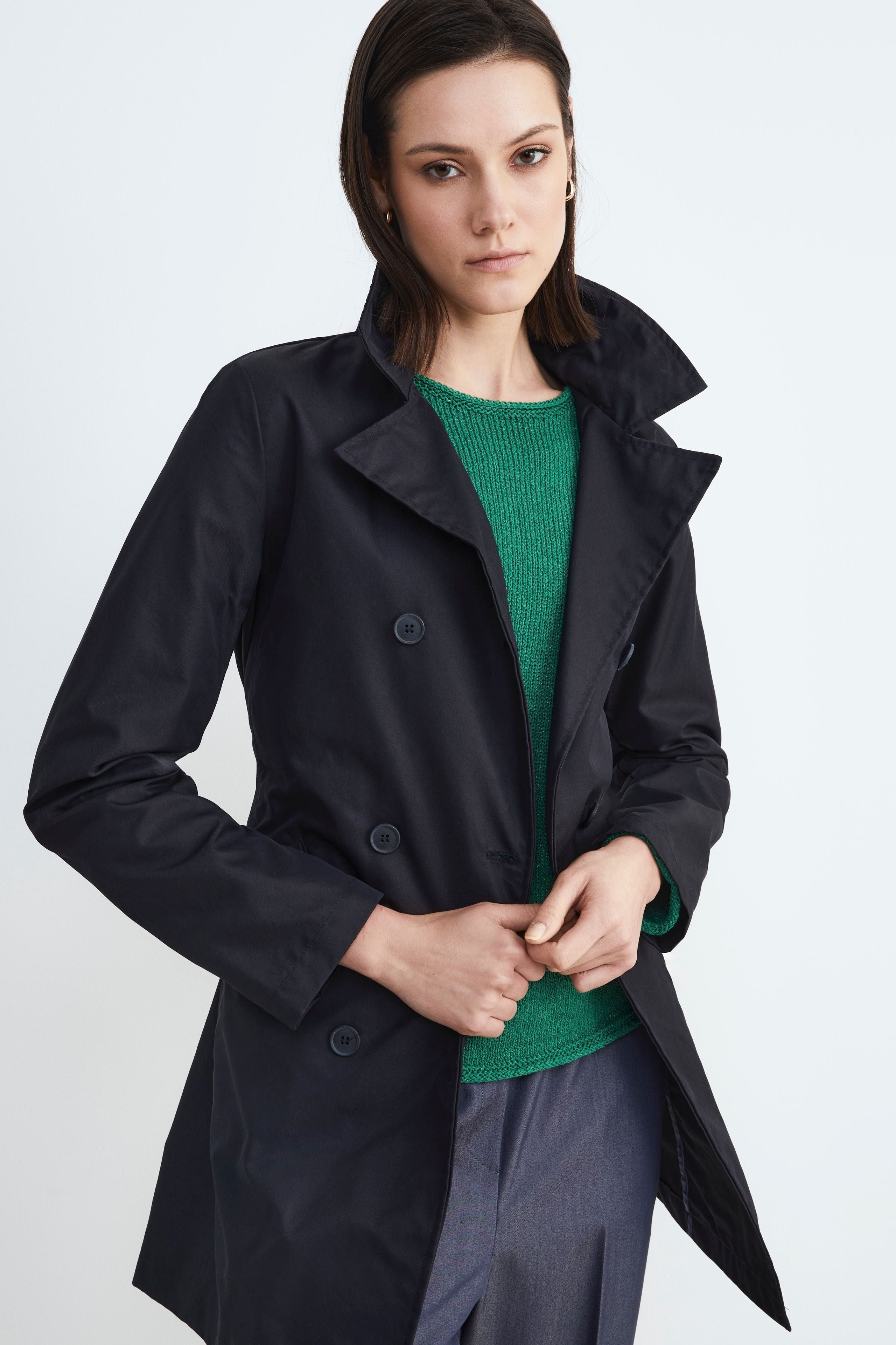 Elegant women’s trench coat - Navy blue