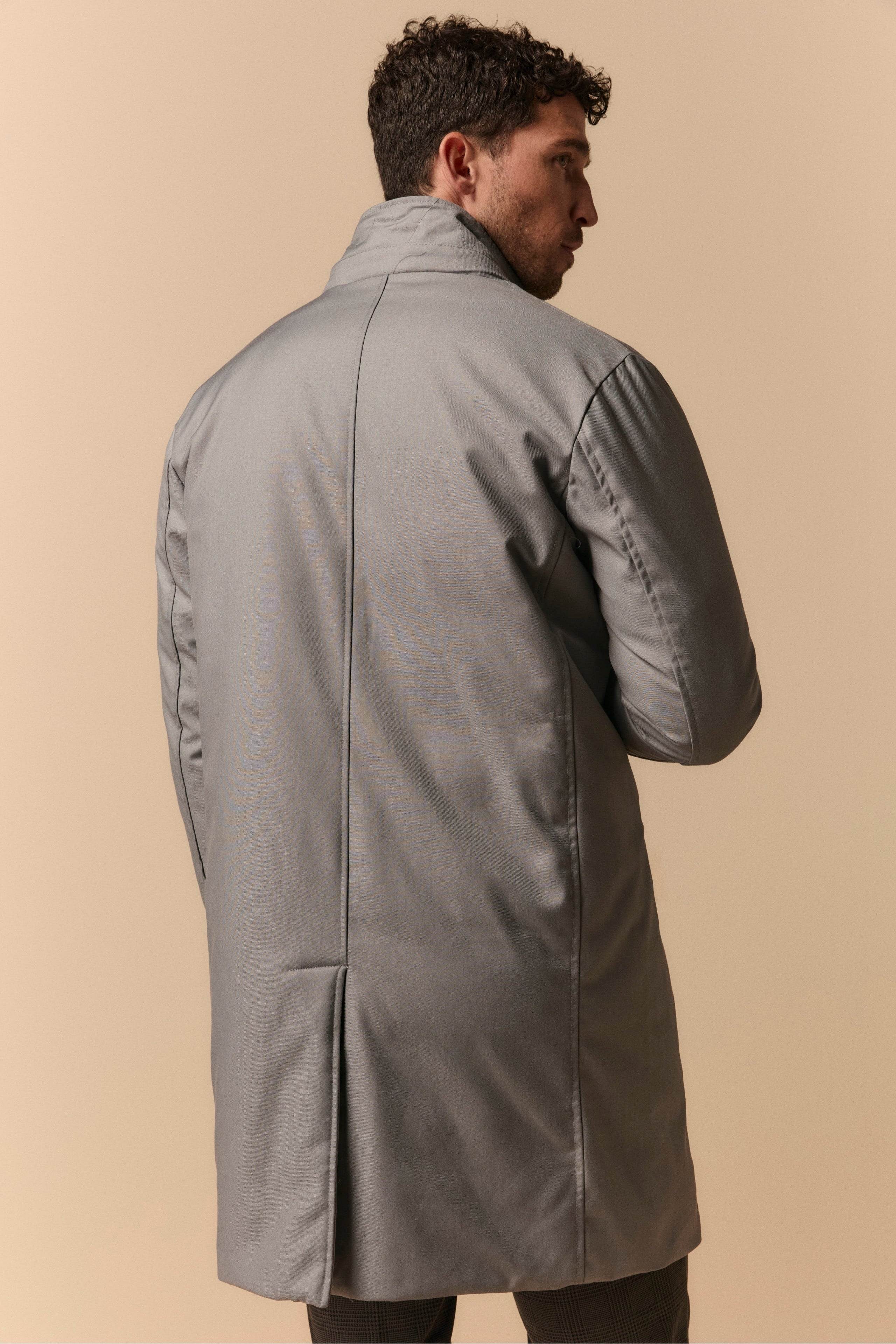 Long Jacket with Removable Hood - Dark grey