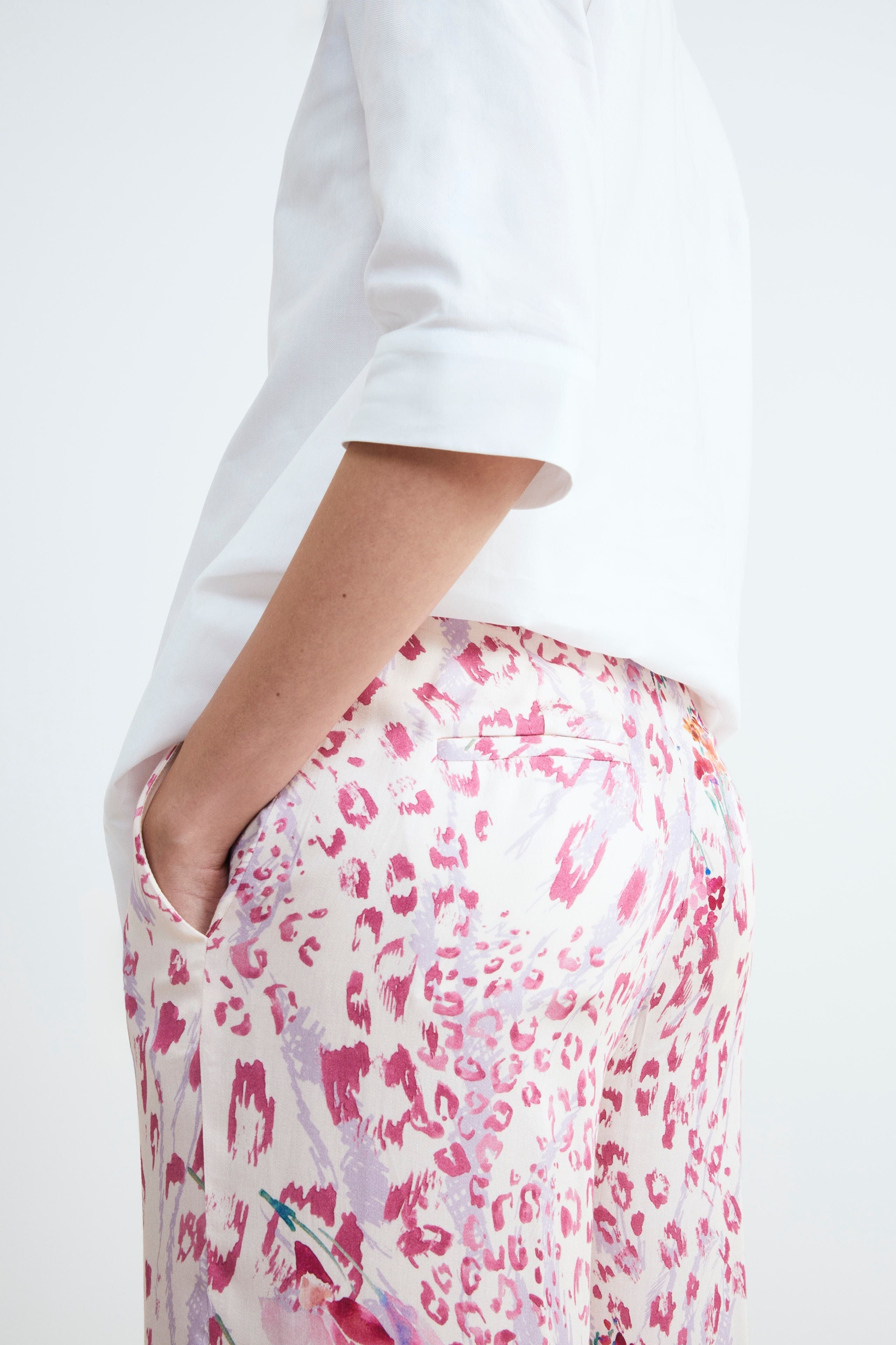 Pantalon palais à motifs - Motif rose