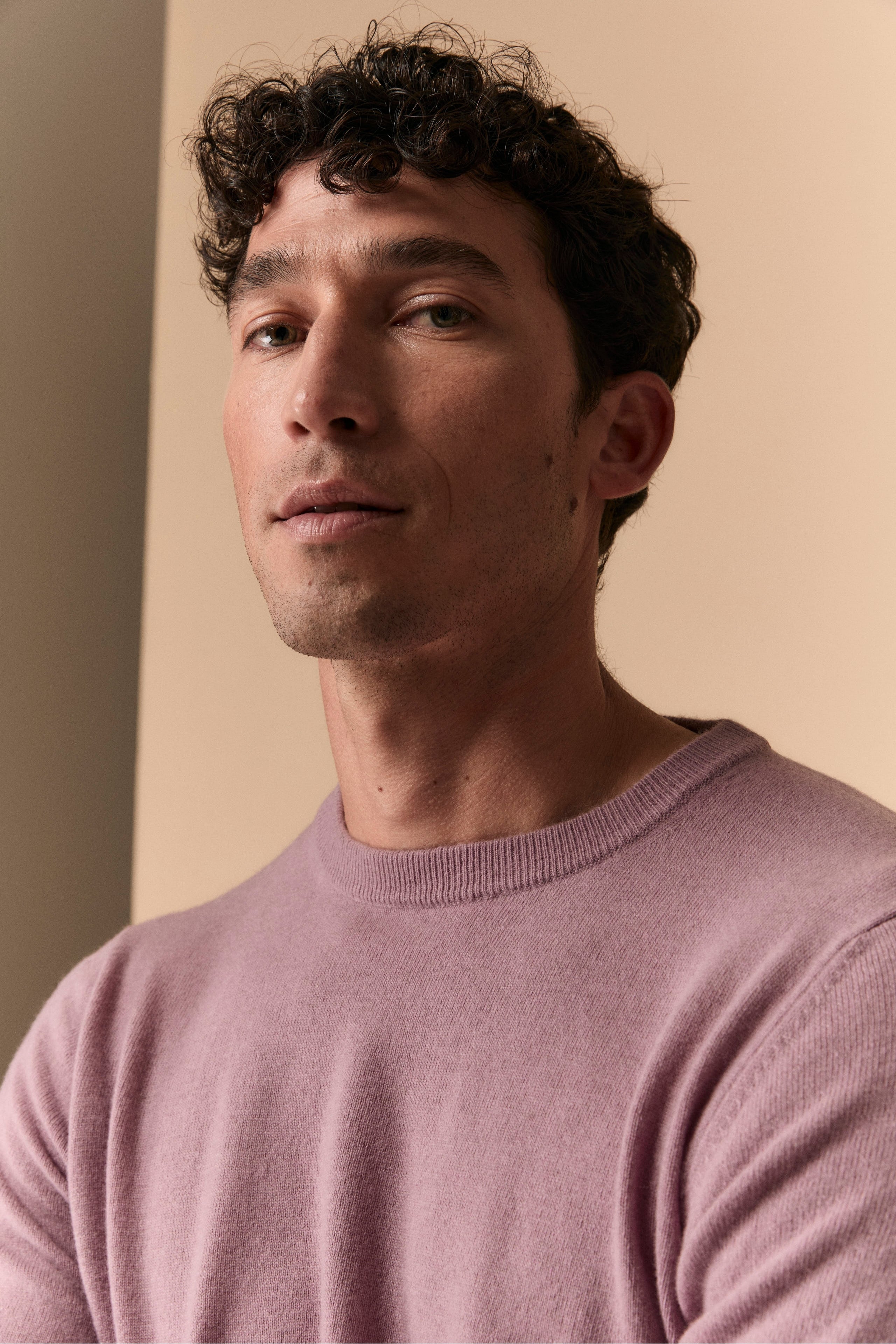 Crew-neck sweater in wool - MAUVE