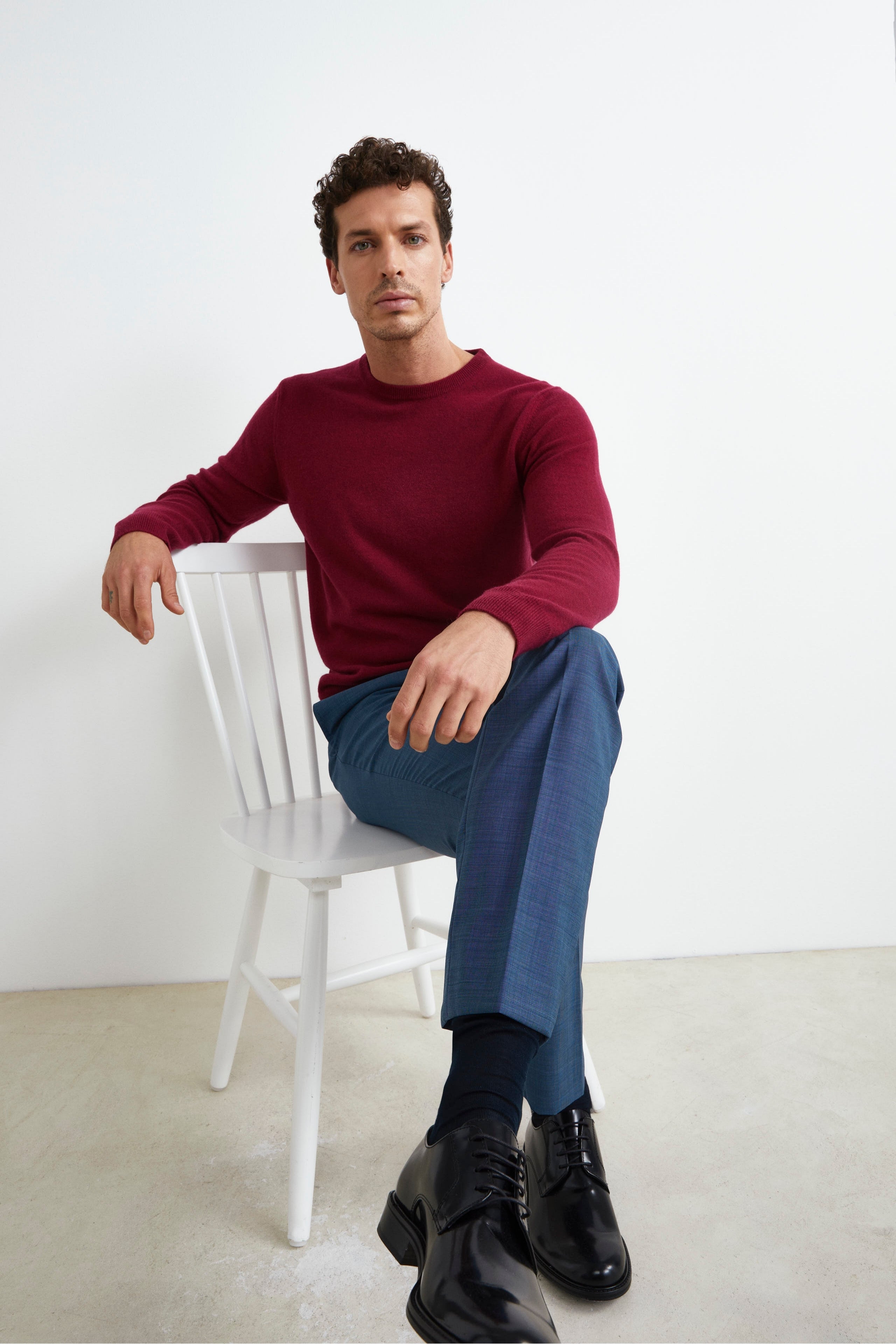 Crew-neck sweater in wool - Burgundy