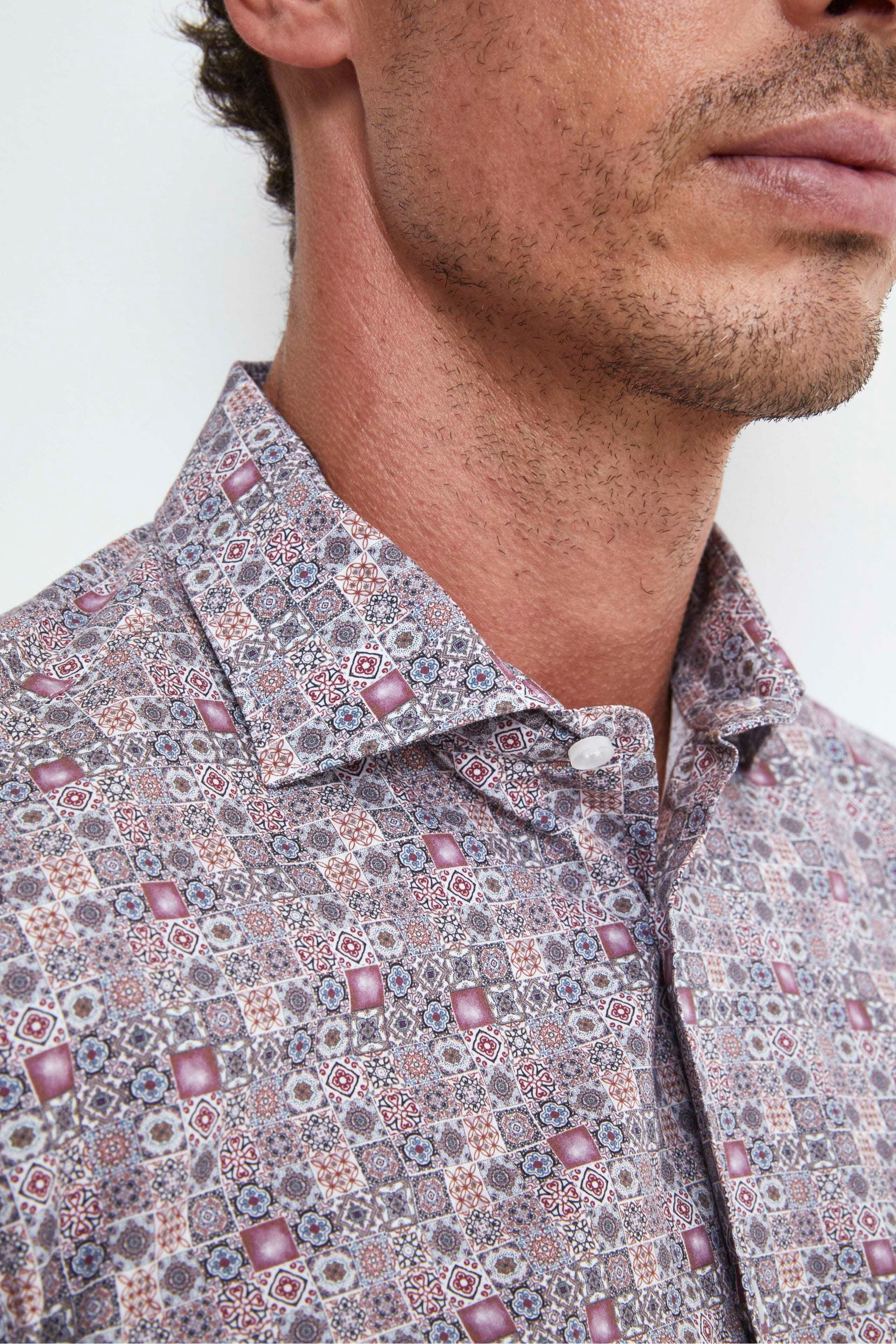 Regular Fit Patterned Shirt in Poplin - WHITE-RED PATTERN