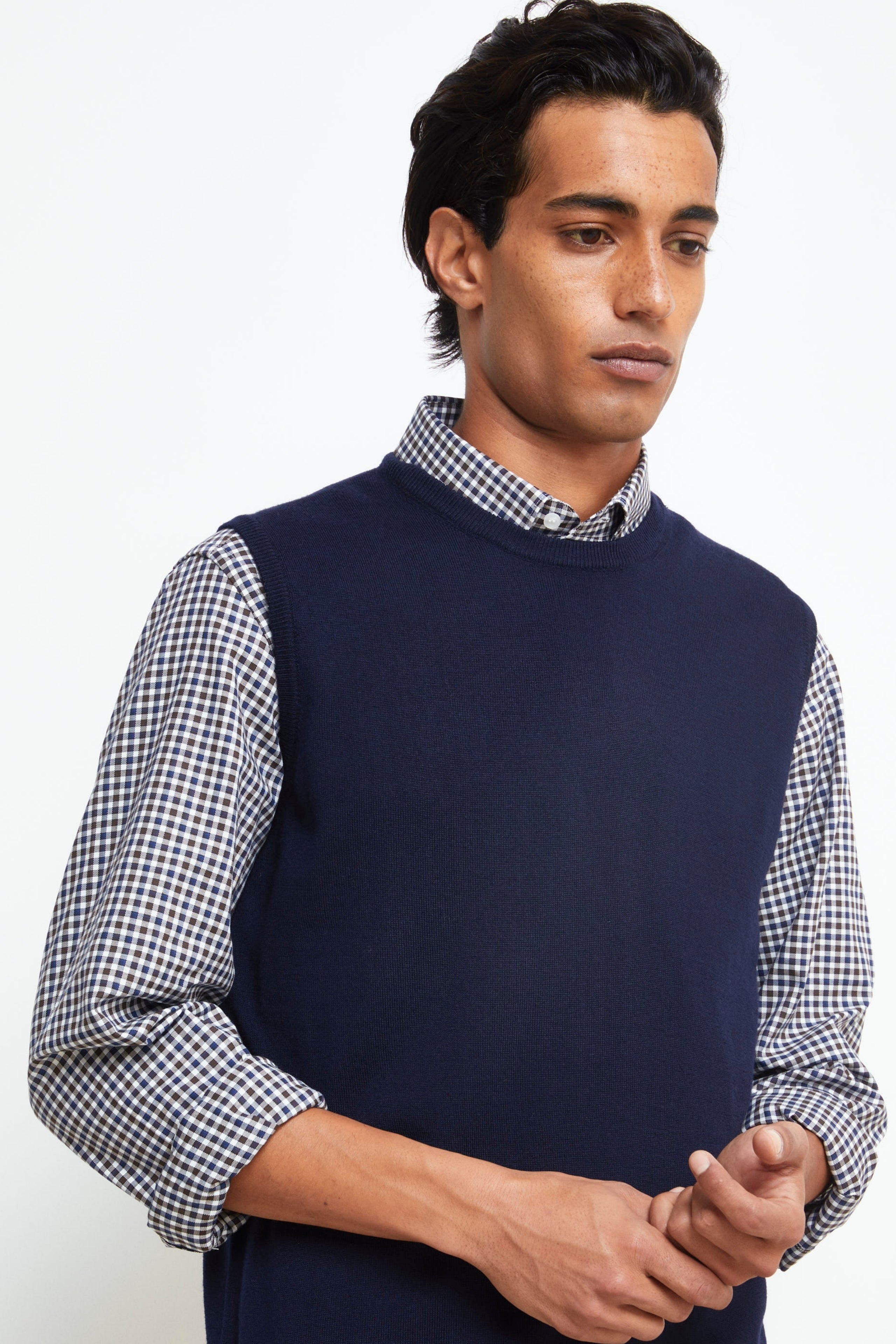 Crew Neck Merino Wool Gilet - BLUE