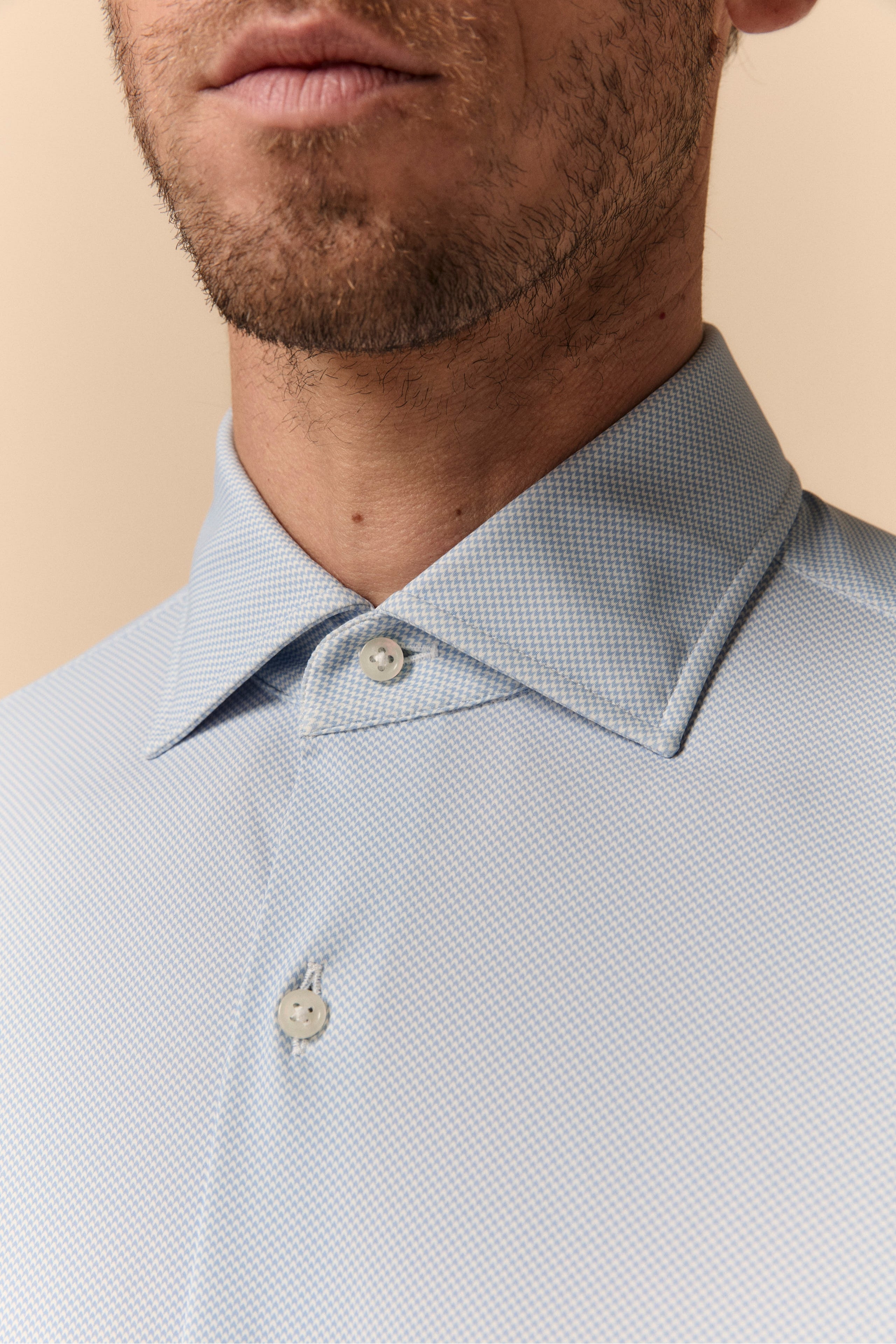 Chemise Slim Fit à Micro-Motifs en Jersey - Motif blanc-bleu clair