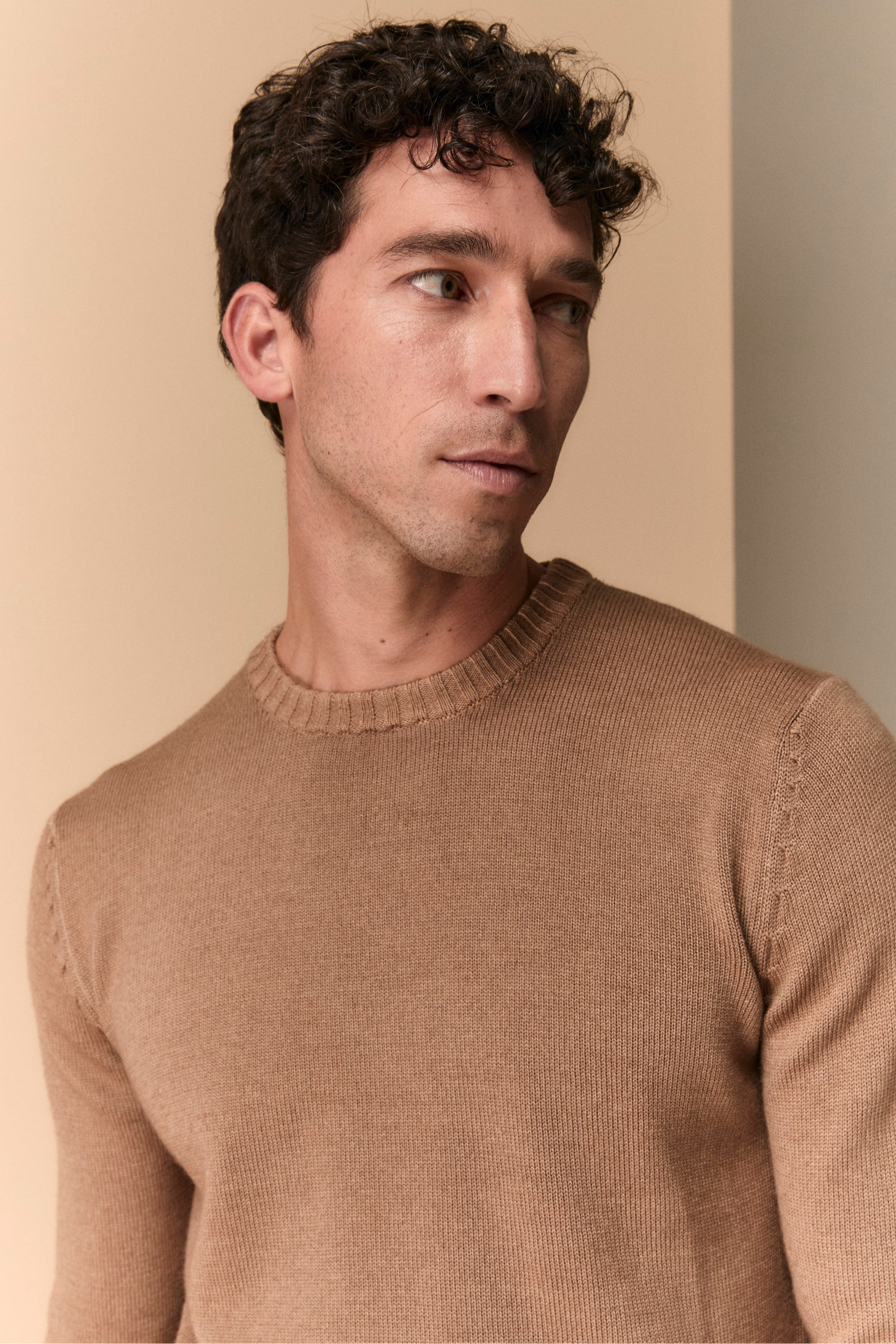 Vintage Sweater in Extrafine Merino Wool - Light brown